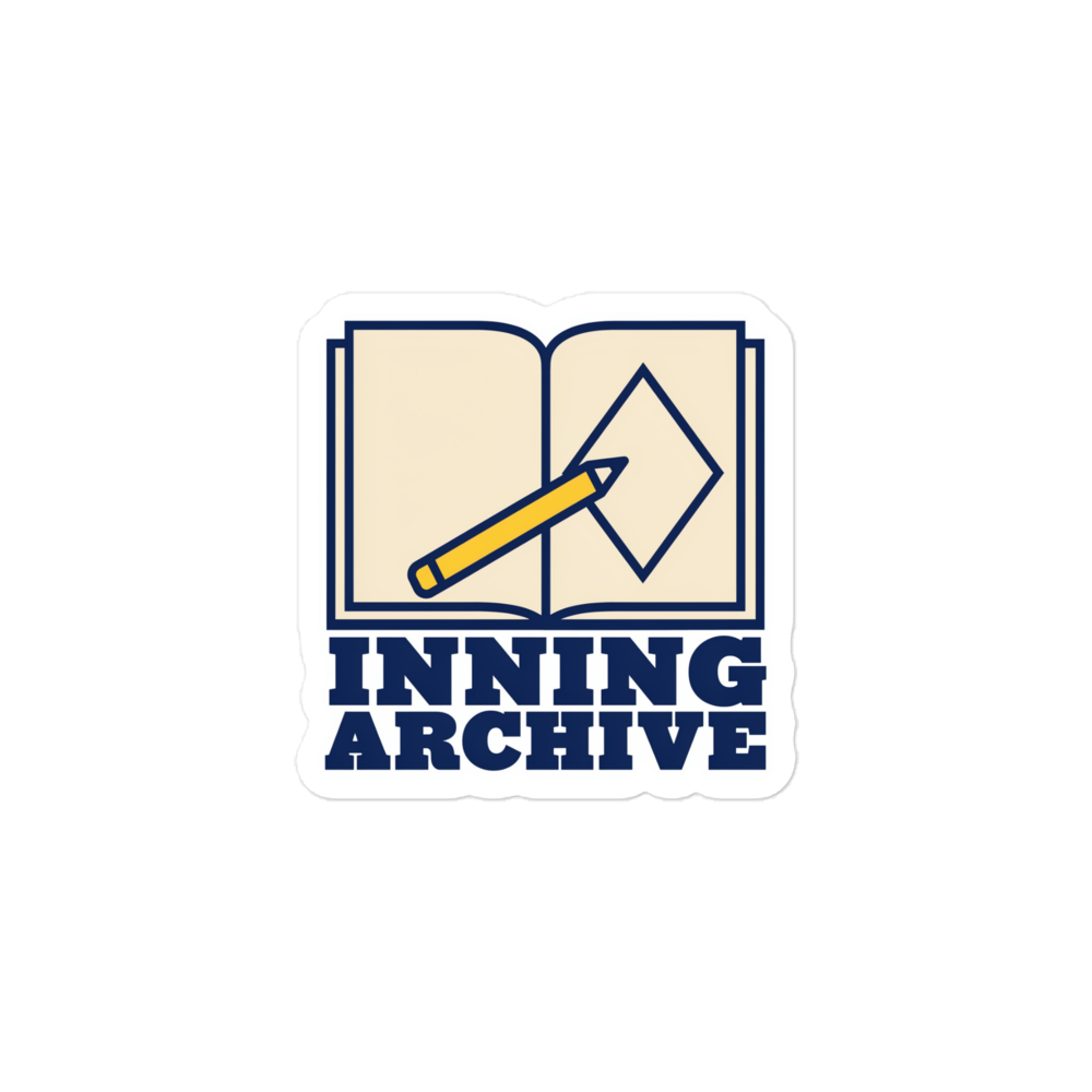 INNING ARCHIVE baseball sticker, 3x3 inch nominal option, genuine flat front showing complete design.