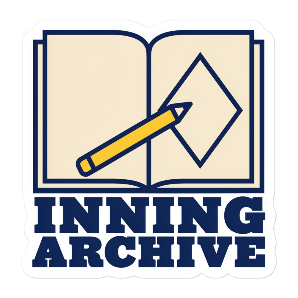 INNING ARCHIVE baseball sticker, 5.5x5.5 inch nominal option, genuine flat front showing complete design.