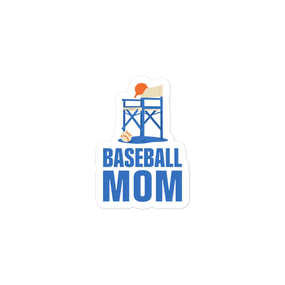 BASEBALL MOM baseball sticker, 3x3 inch nominal option, genuine flat front showing complete design.