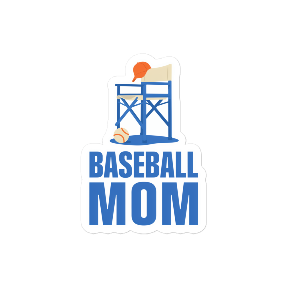 BASEBALL MOM baseball sticker, 4x4 inch nominal option, genuine flat front showing complete design.