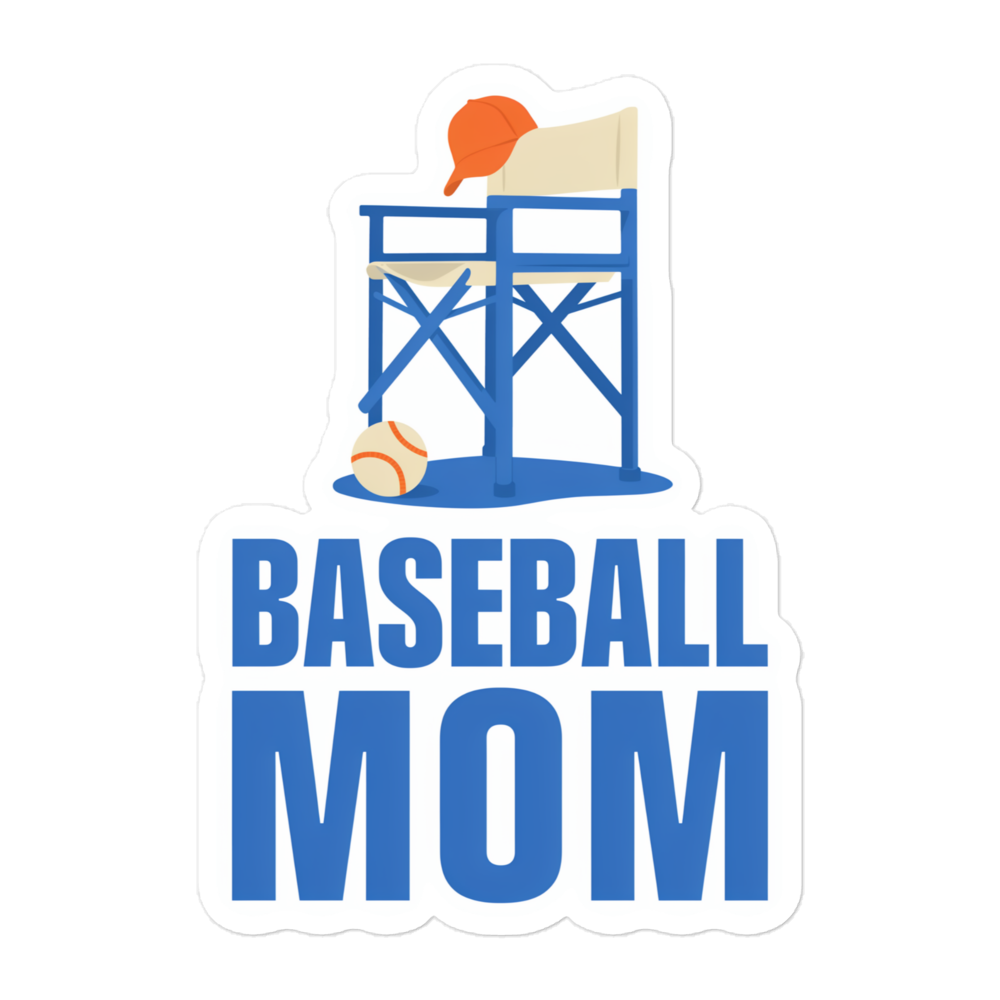 BASEBALL MOM baseball sticker, 5.5x5.5 inch nominal option, genuine flat front showing complete design.