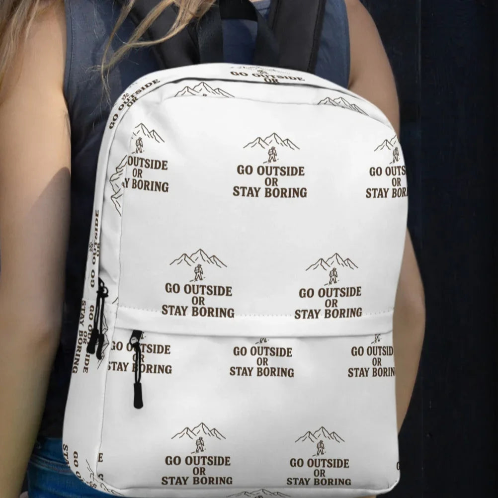 Go Outside or Stay Boring Backpack – Minimal Mountain Sketch - RaZits