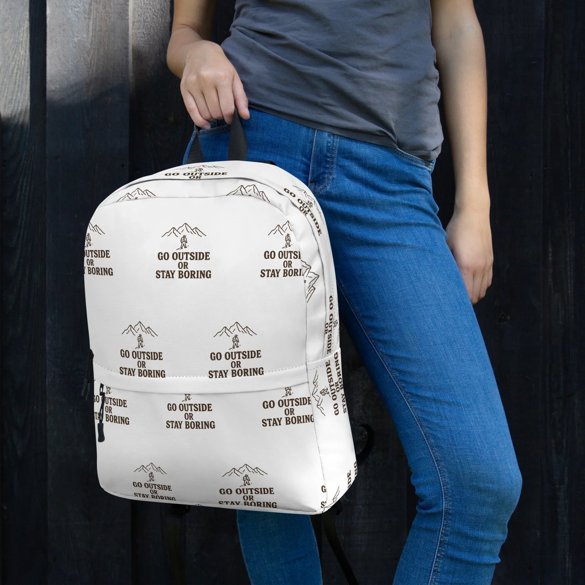 Go Outside or Stay Boring Backpack – Minimal Mountain Sketch - RaZits