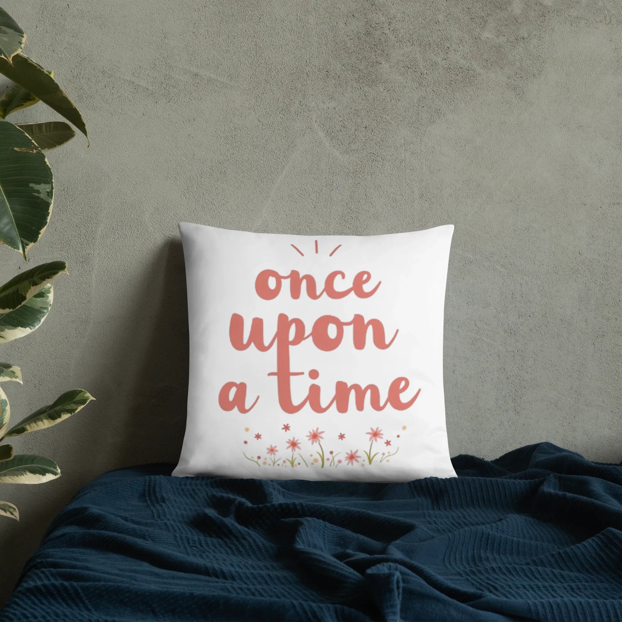 Once Upon a Time Throw Pillow – Whimsical Storybook Quote with Floral Design | Nursery & Reading Nook Decor - RaZits