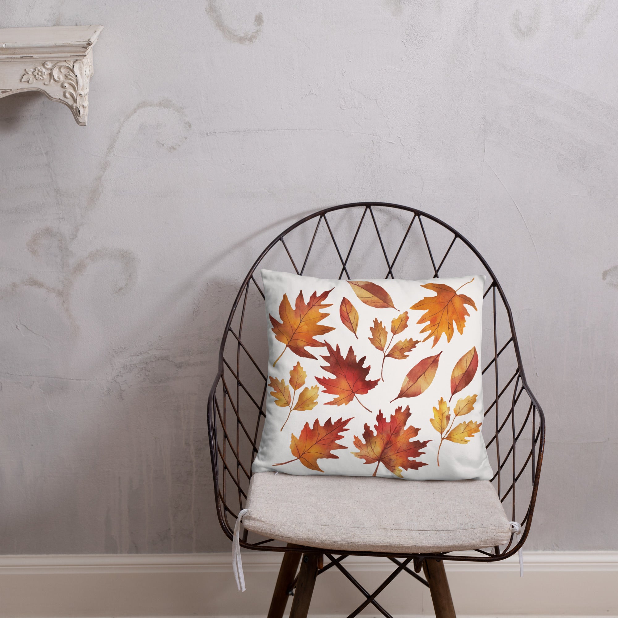 Fall Leaves Throw Pillow – Watercolor Autumn Leaf Print | Cozy Seasonal Cushion for Rustic & Thanksgiving Decor.
