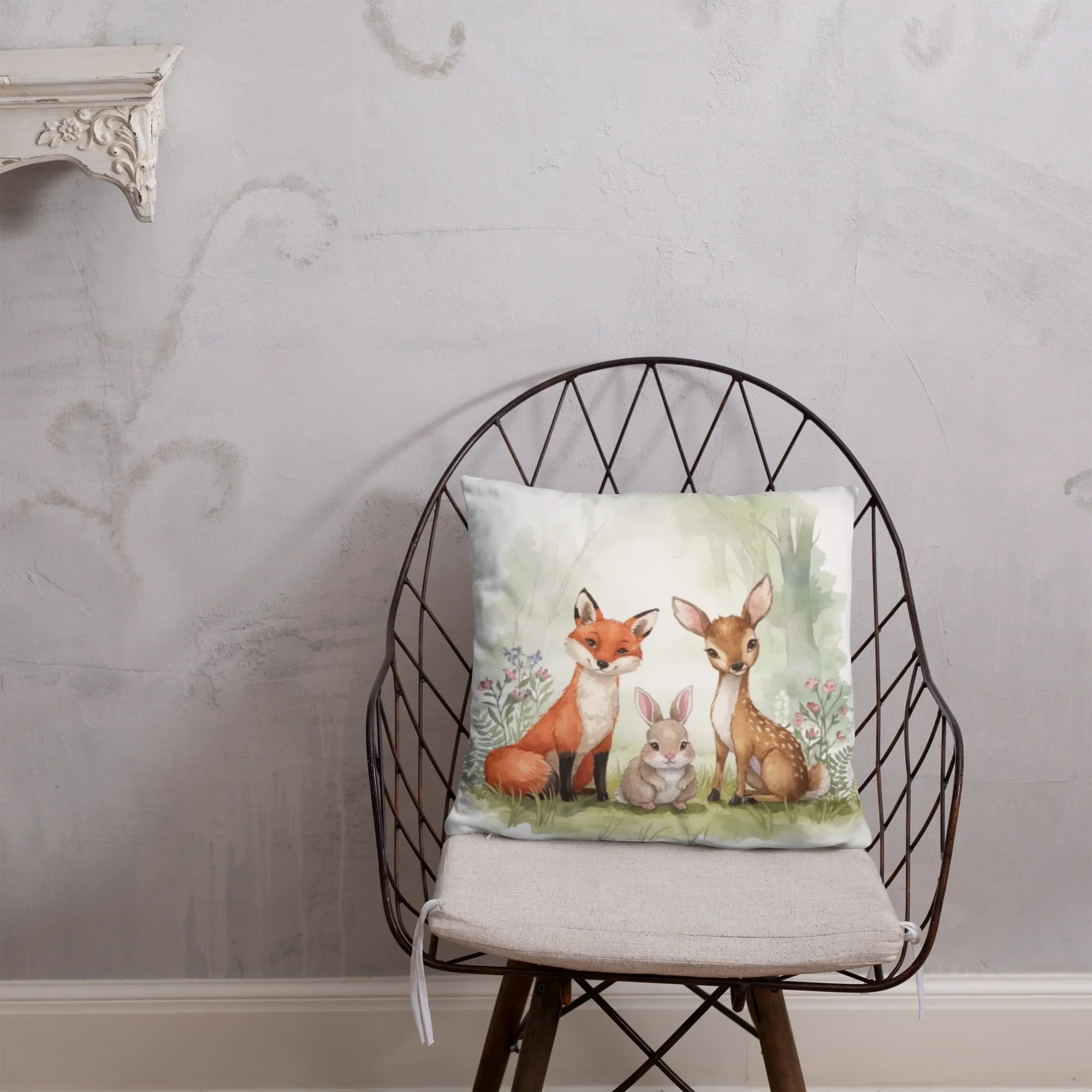 Woodland Animals Throw Pillow – Fox, Bunny & Deer Watercolor Design | Nursery Decor & Forest Friends Cushion - RaZits