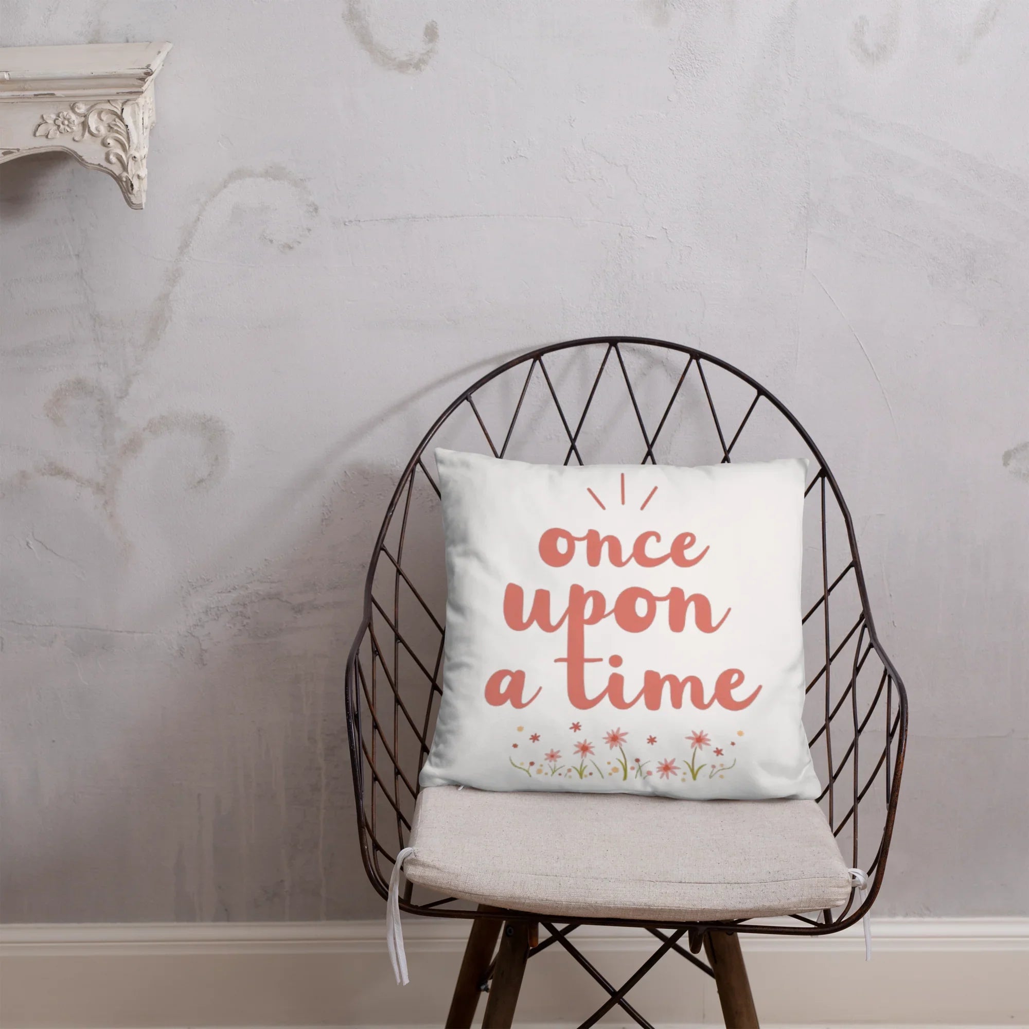 Once Upon a Time Throw Pillow – Whimsical Storybook Quote with Floral Design | Nursery & Reading Nook Decor - RaZits