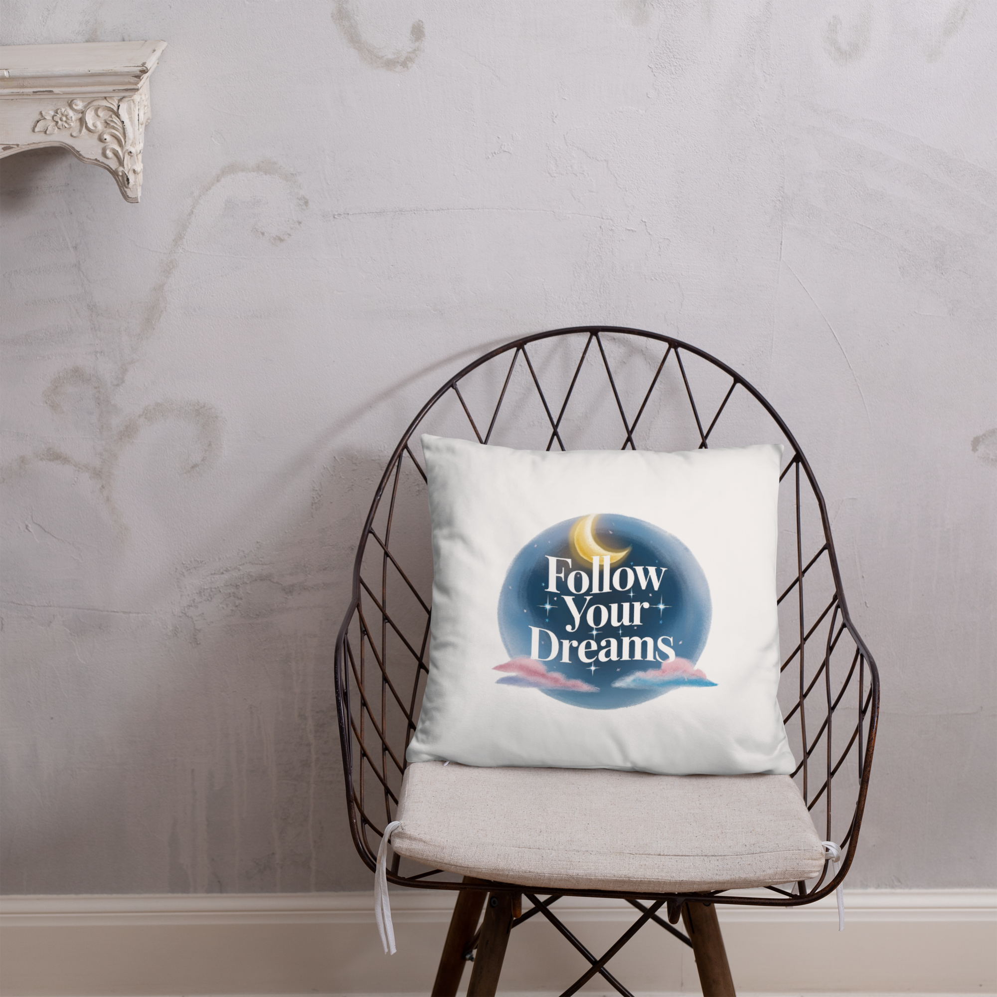 Follow Your Dreams Pillow – Celestial Quote Cushion.