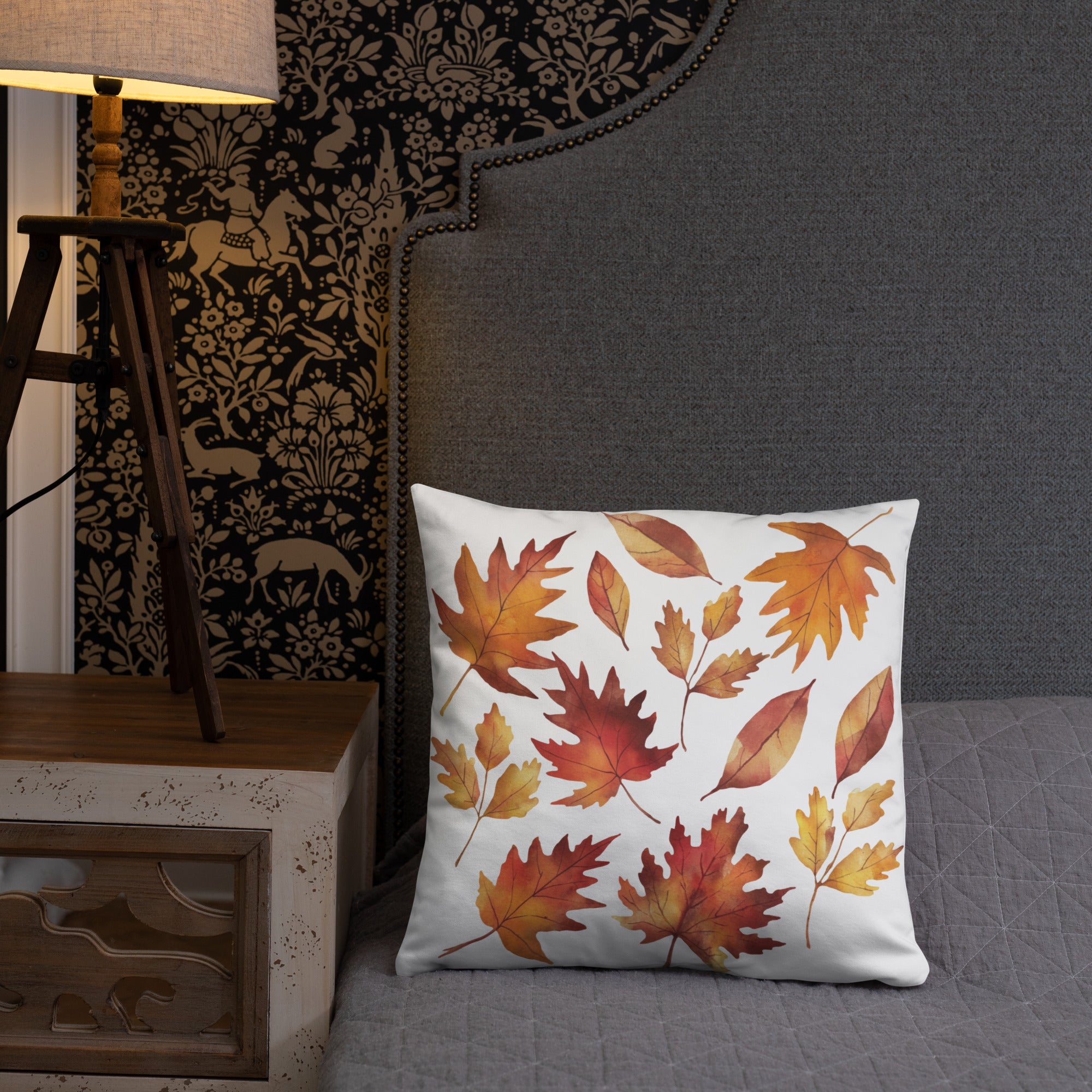 Fall Leaves Throw Pillow – Watercolor Autumn Leaf Print | Cozy Seasonal Cushion for Rustic & Thanksgiving Decor.