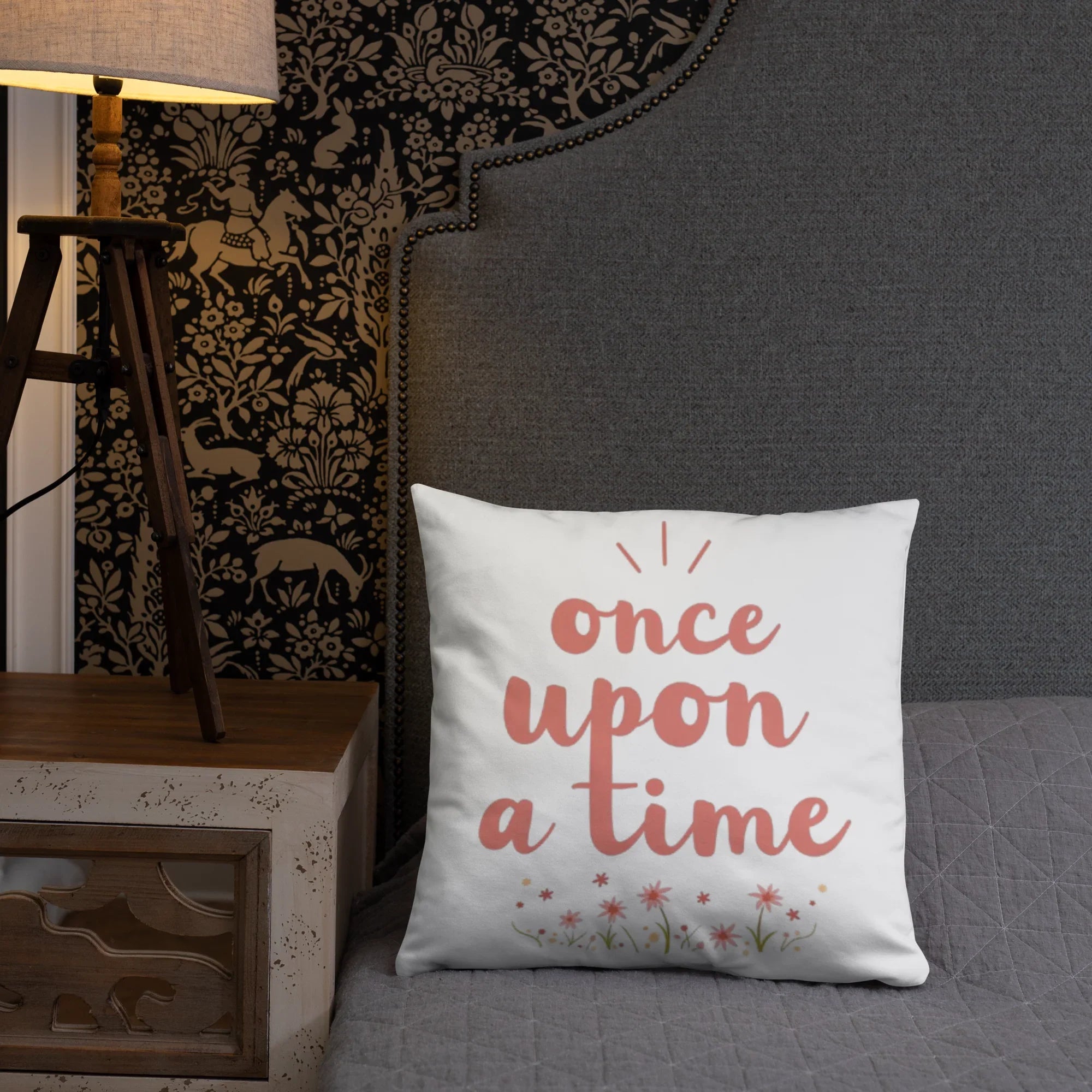 Once Upon a Time Throw Pillow – Whimsical Storybook Quote with Floral Design | Nursery & Reading Nook Decor - RaZits