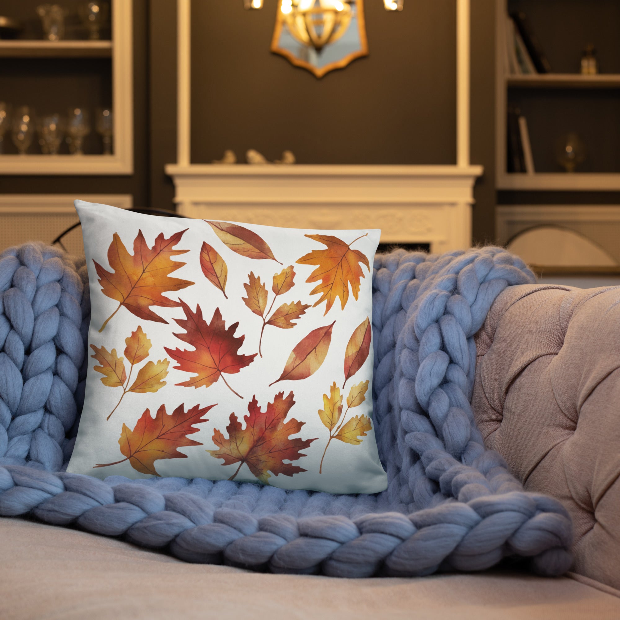 Fall Leaves Throw Pillow – Watercolor Autumn Leaf Print | Cozy Seasonal Cushion for Rustic & Thanksgiving Decor.