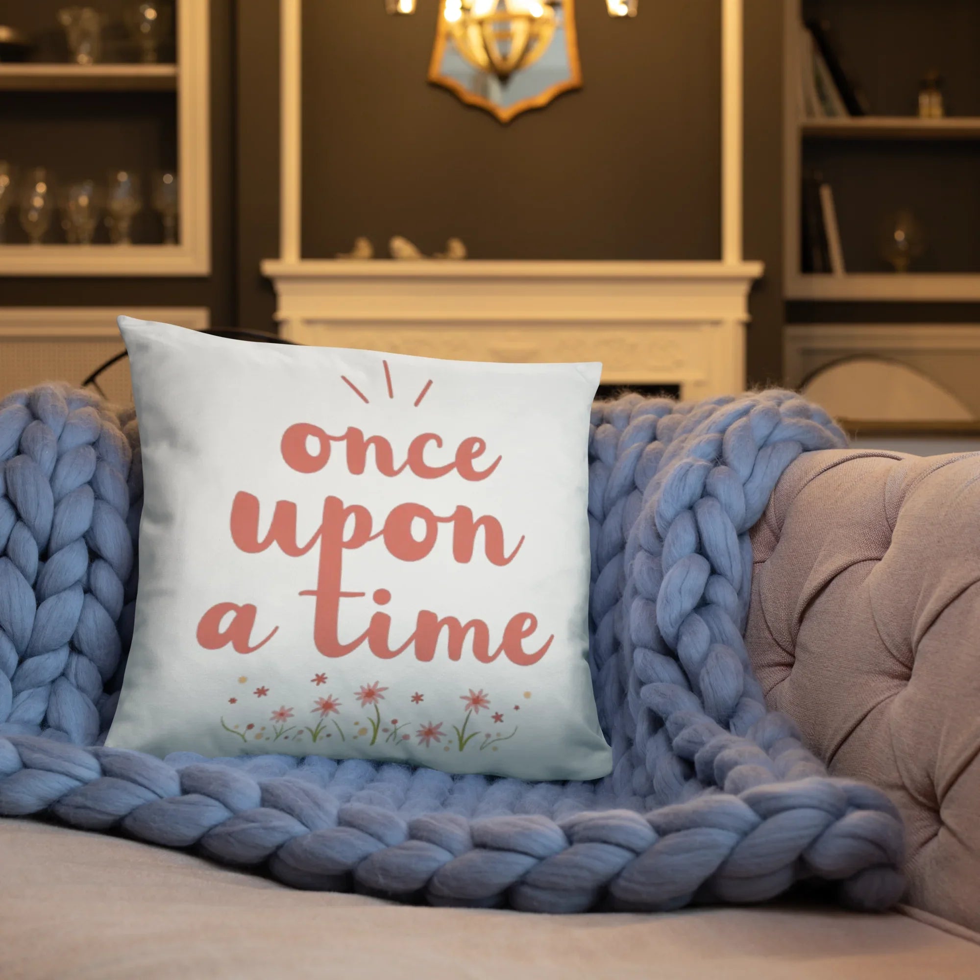 Once Upon a Time Throw Pillow – Whimsical Storybook Quote with Floral Design | Nursery & Reading Nook Decor - RaZits