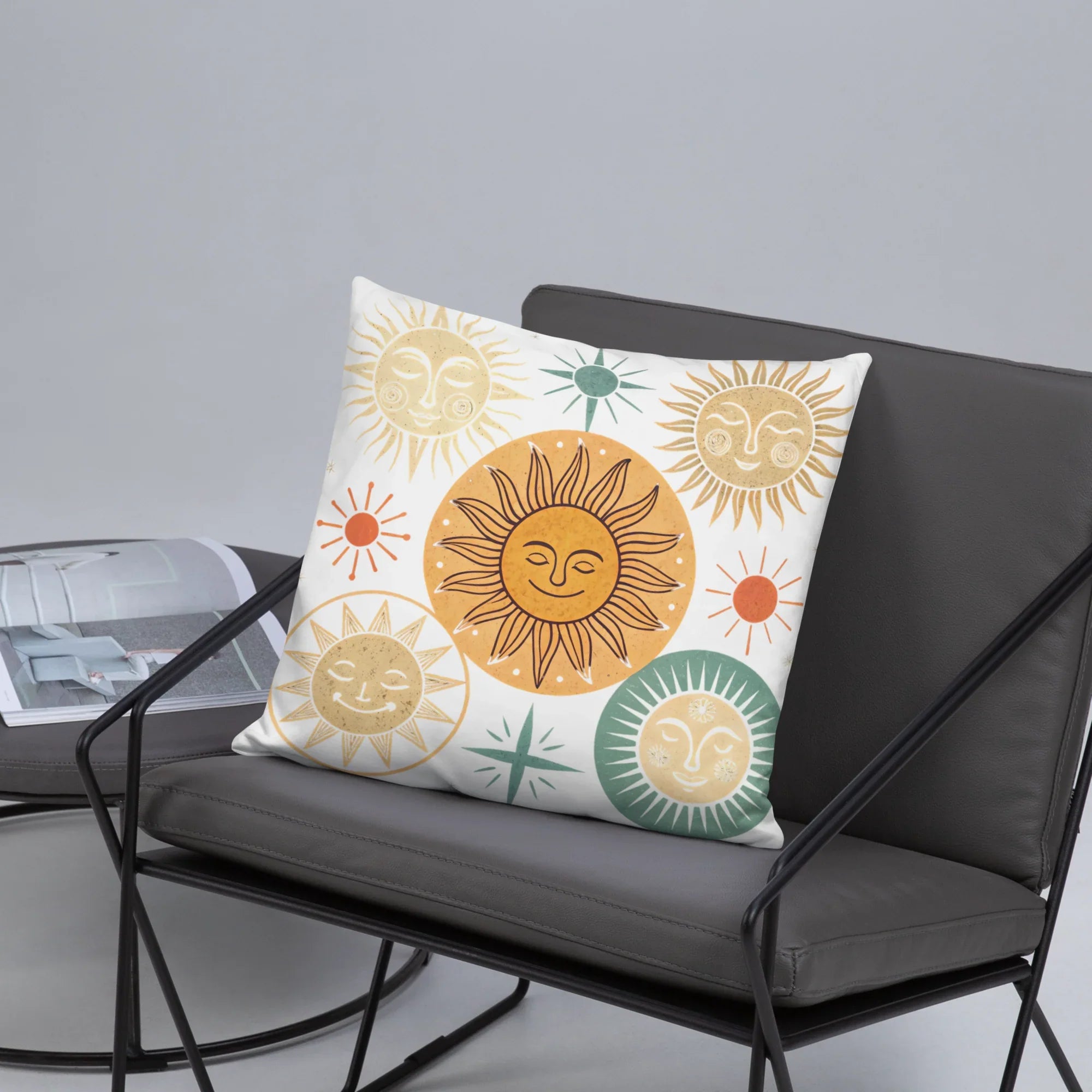 Celestial Sun Throw Pillow – Retro Boho Sun & Star Design | Mystical Astrology-Inspired Home Decor - RaZits