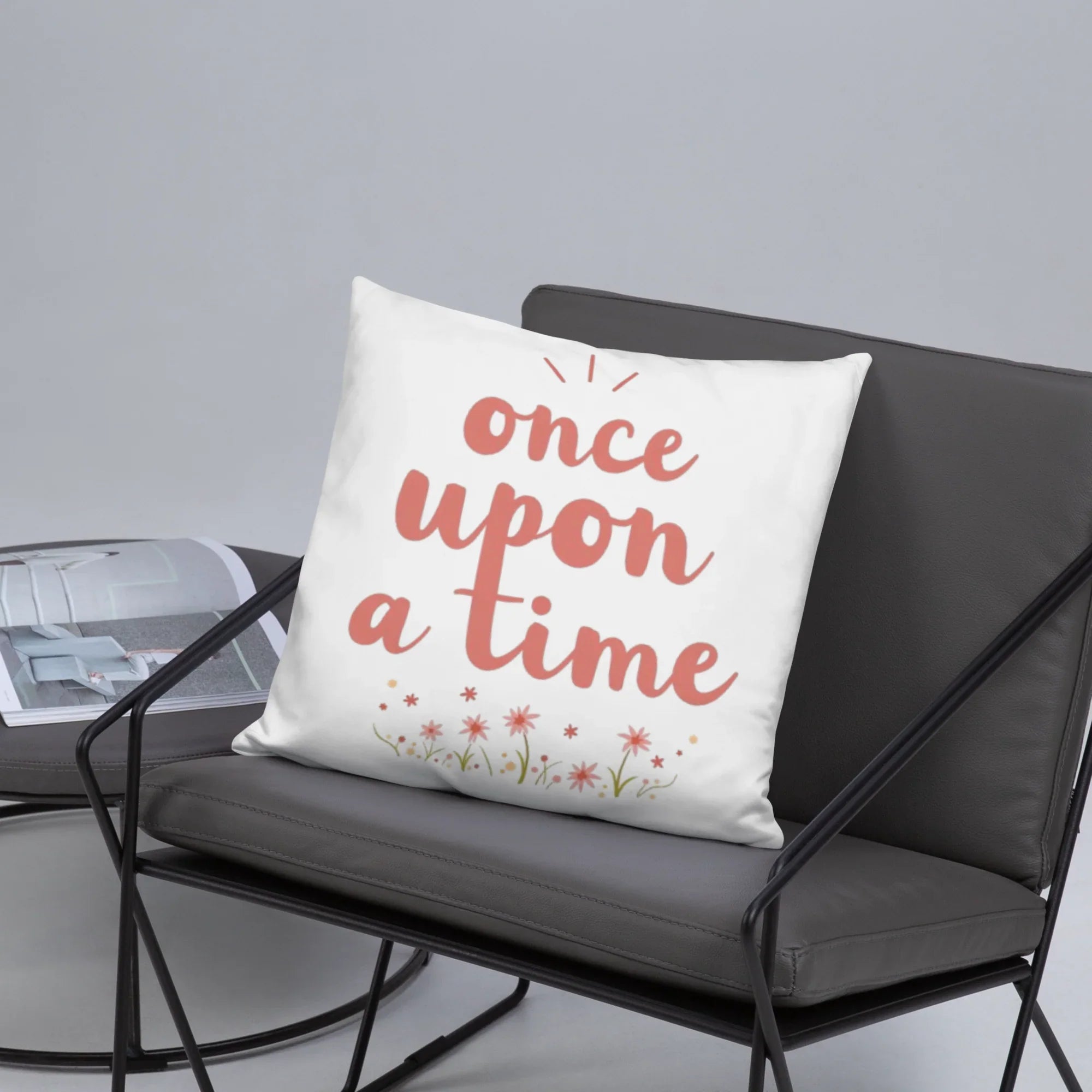 Once Upon a Time Throw Pillow – Whimsical Storybook Quote with Floral Design | Nursery & Reading Nook Decor - RaZits