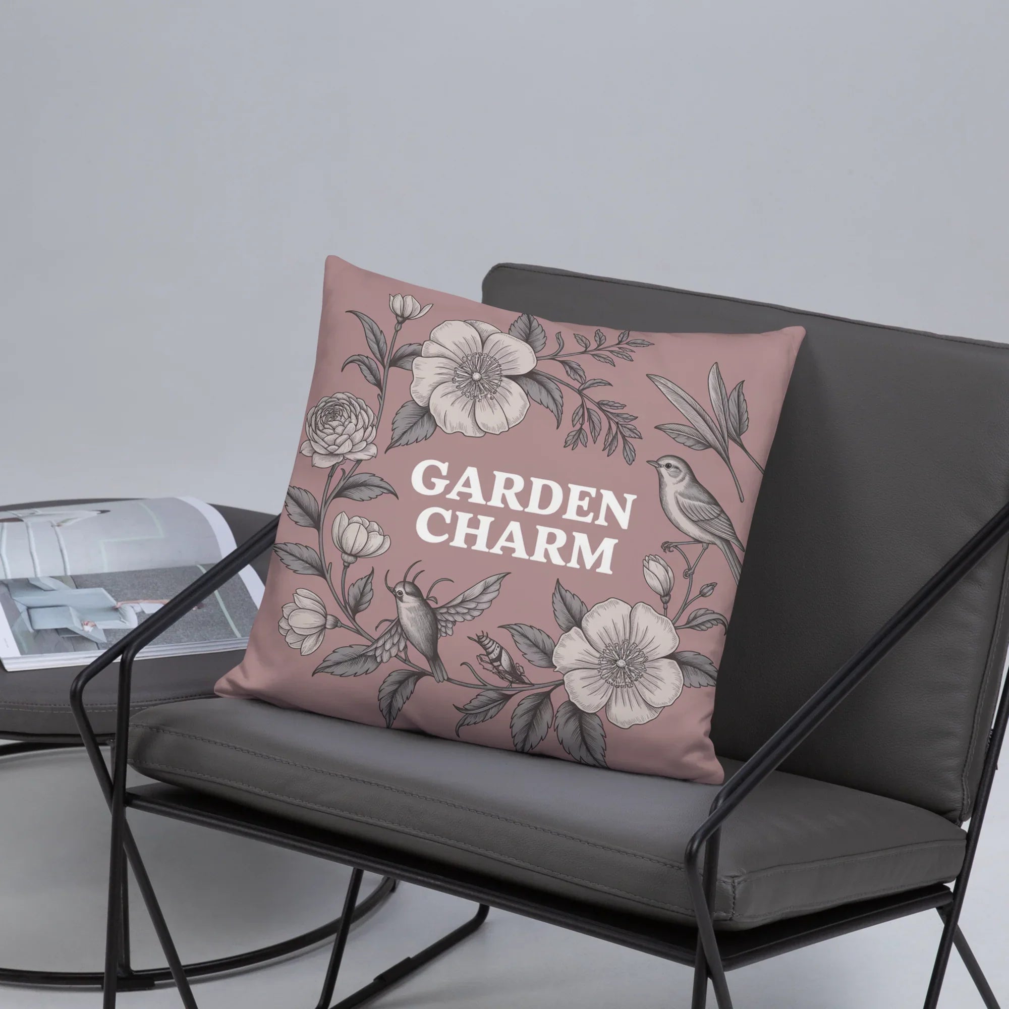 Garden Charm Throw Pillow – Vintage Botanical Floral Design with Birds | Cottagecore & Romantic Nature-Inspired Decor - RaZits