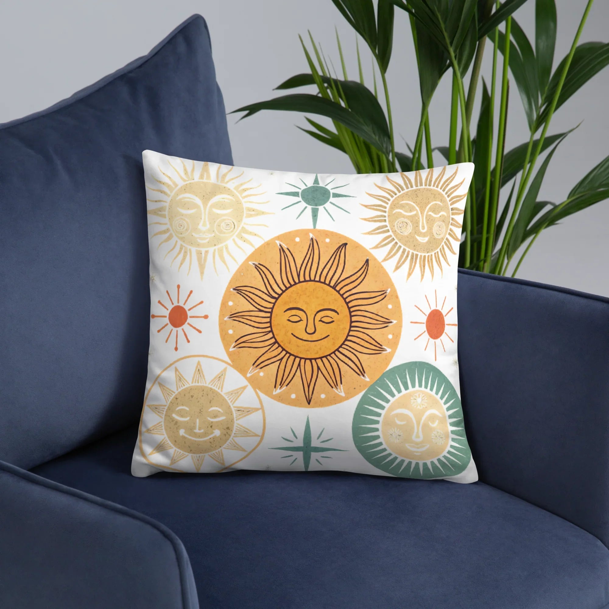 Celestial Sun Throw Pillow – Retro Boho Sun & Star Design | Mystical Astrology-Inspired Home Decor - RaZits