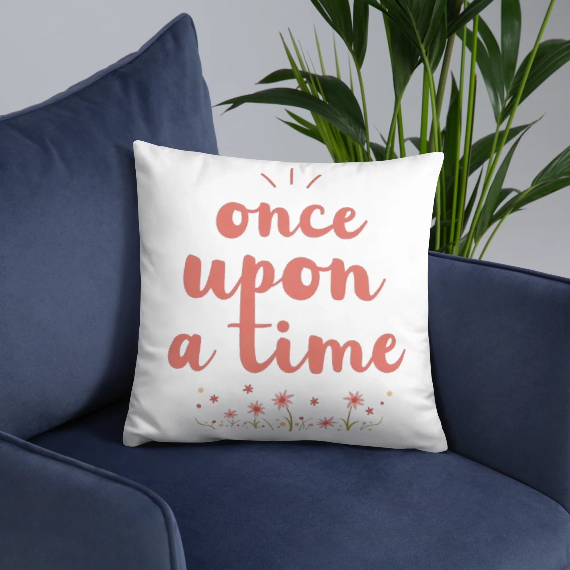 Once Upon a Time Throw Pillow – Whimsical Storybook Quote with Floral Design | Nursery & Reading Nook Decor - RaZits