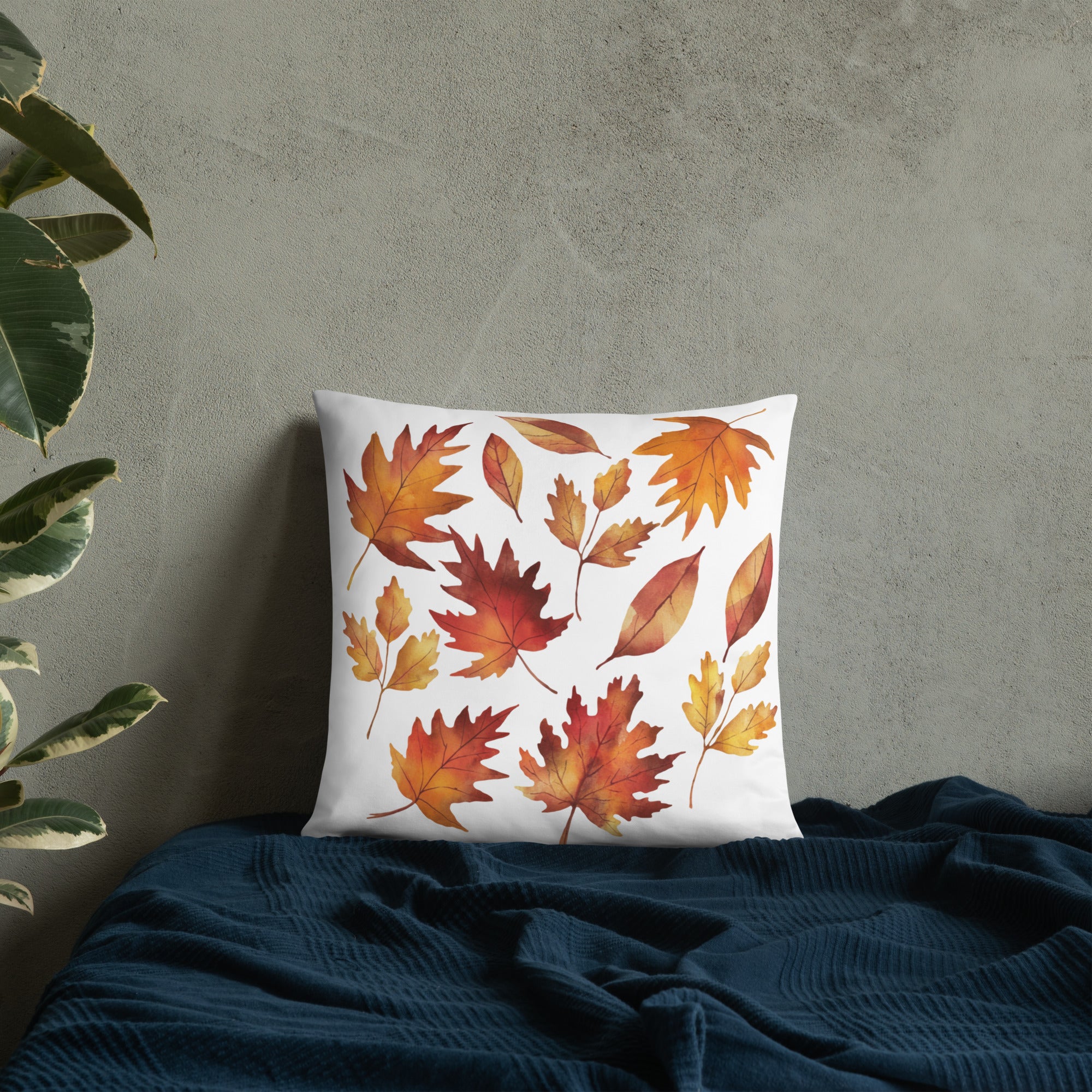 Fall Leaves Throw Pillow – Watercolor Autumn Leaf Print | Cozy Seasonal Cushion for Rustic & Thanksgiving Decor.