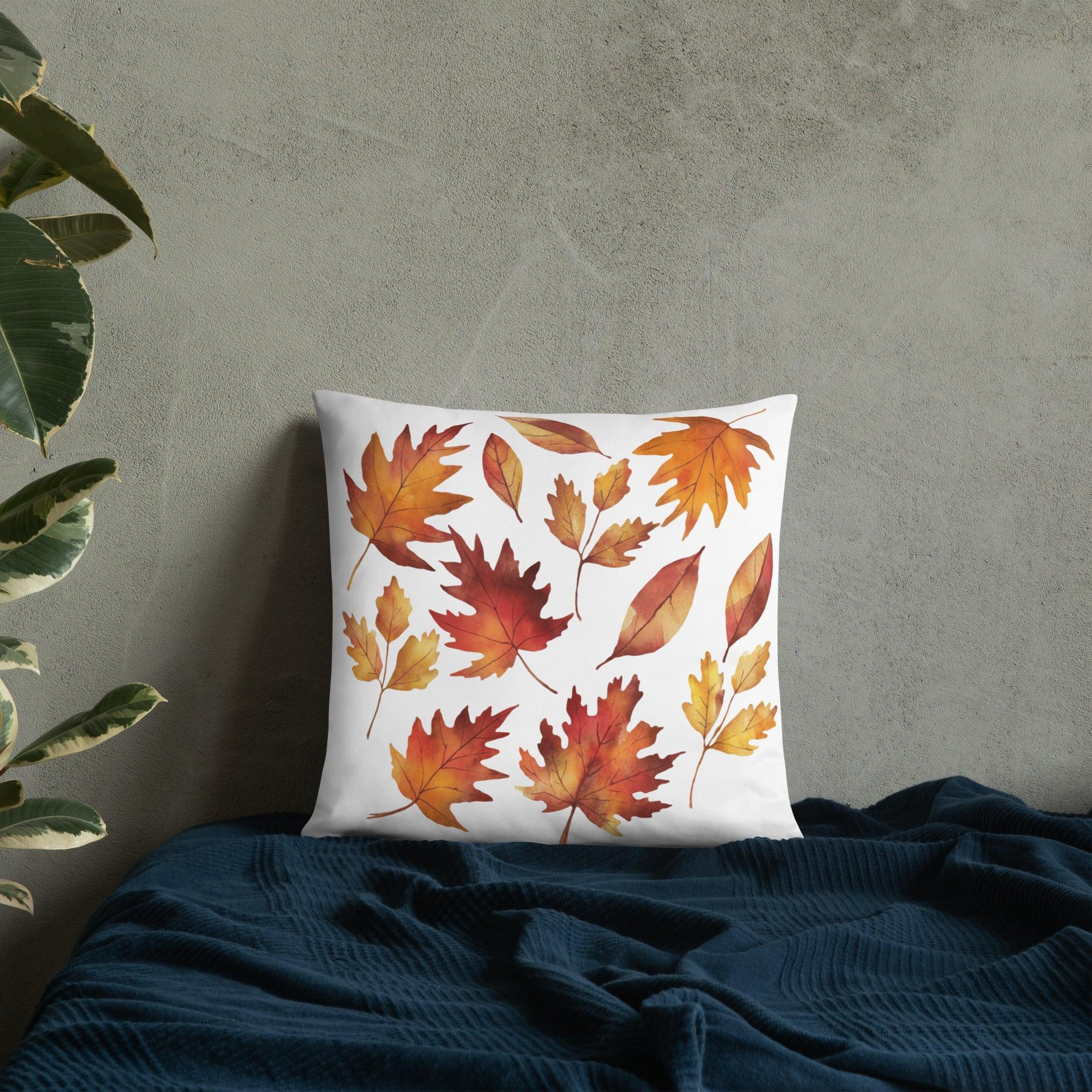 Fall Leaves Throw Pillow – Watercolor Autumn Leaf Print | Cozy Seasonal Cushion for Rustic & Thanksgiving Decor - RaZits