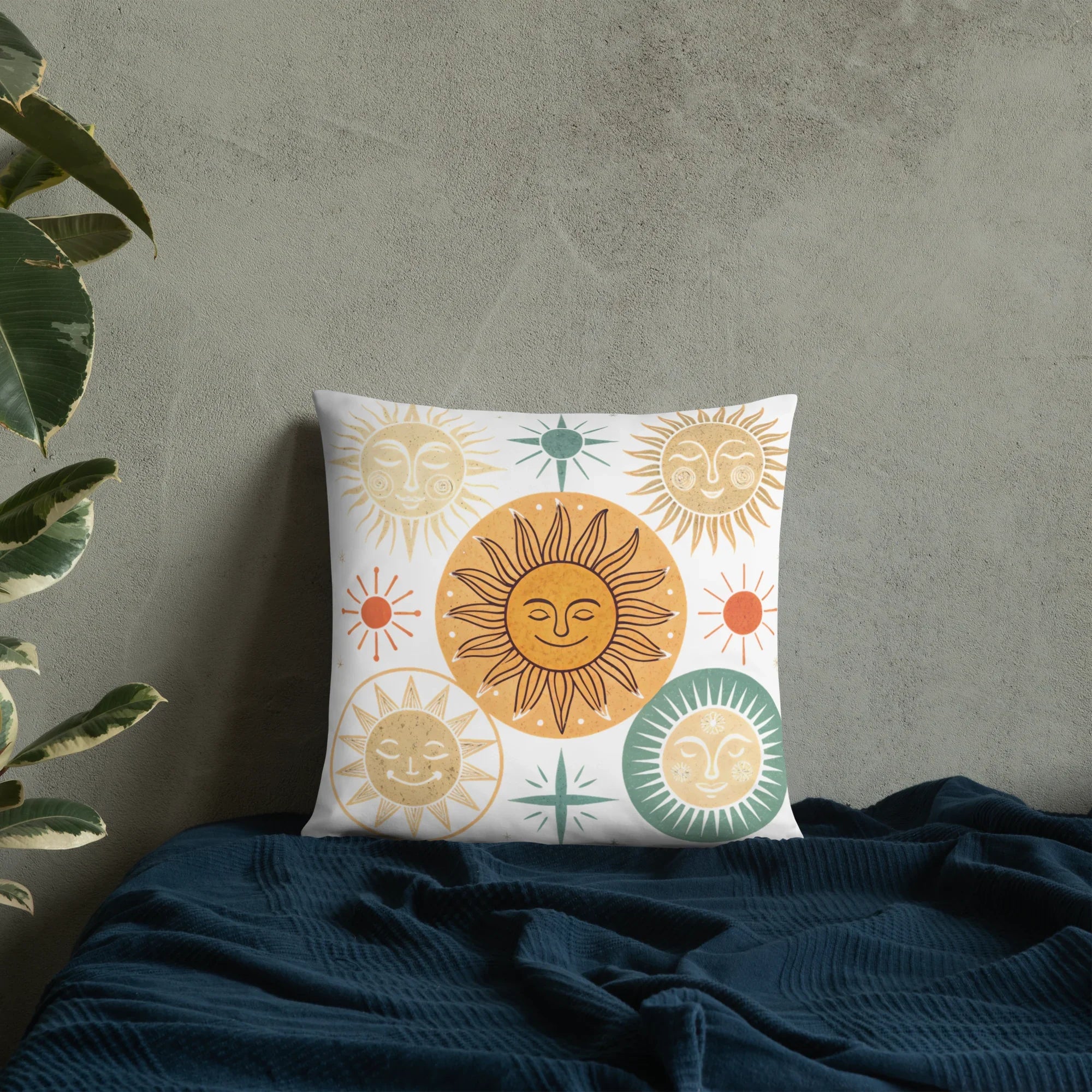 Celestial Sun Throw Pillow – Retro Boho Sun & Star Design | Mystical Astrology-Inspired Home Decor - RaZits