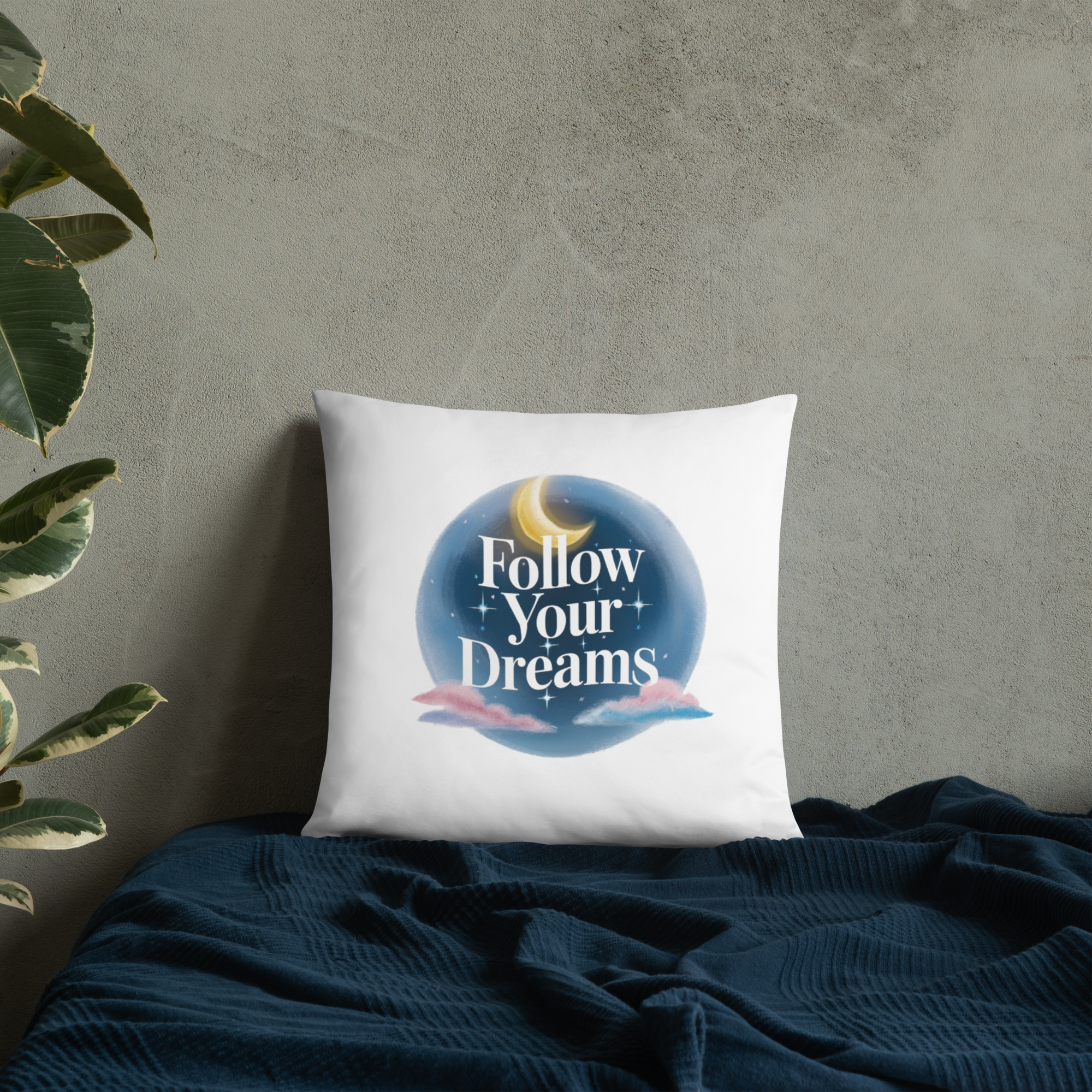 Follow Your Dreams Pillow – Celestial Quote Cushion.