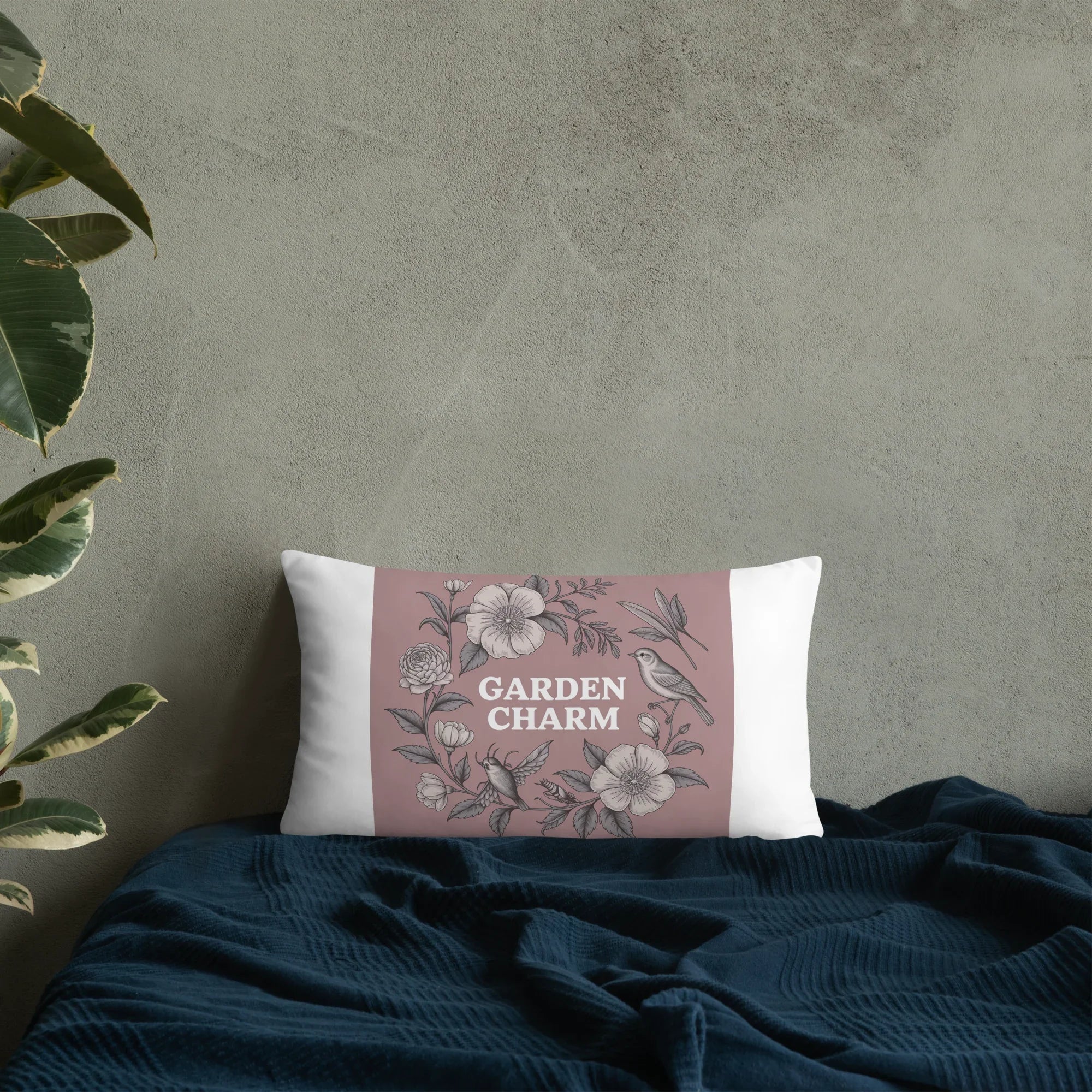 Garden Charm Throw Pillow – Vintage Botanical Floral Design with Birds | Cottagecore & Romantic Nature-Inspired Decor - RaZits