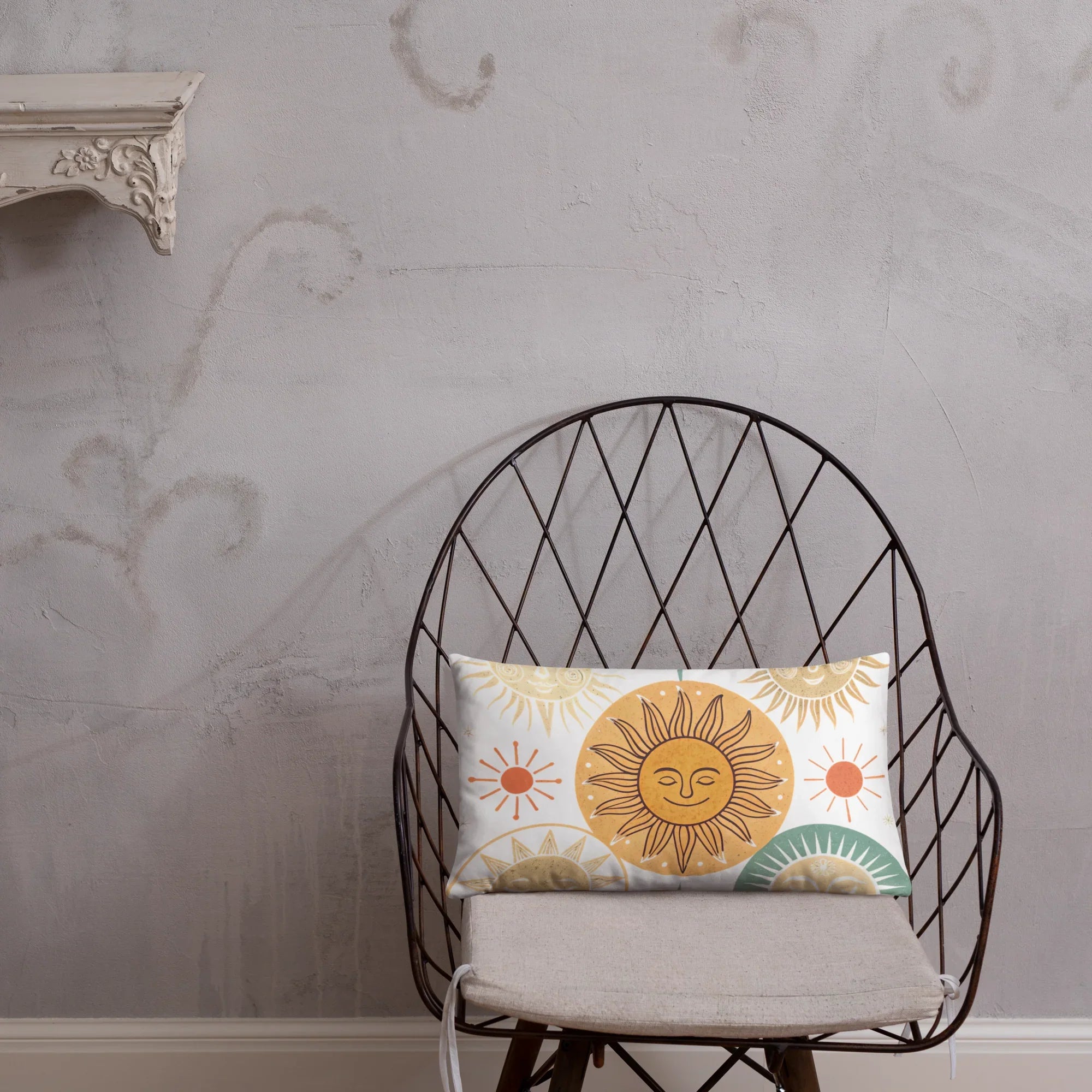 Celestial Sun Throw Pillow – Retro Boho Sun & Star Design | Mystical Astrology-Inspired Home Decor - RaZits