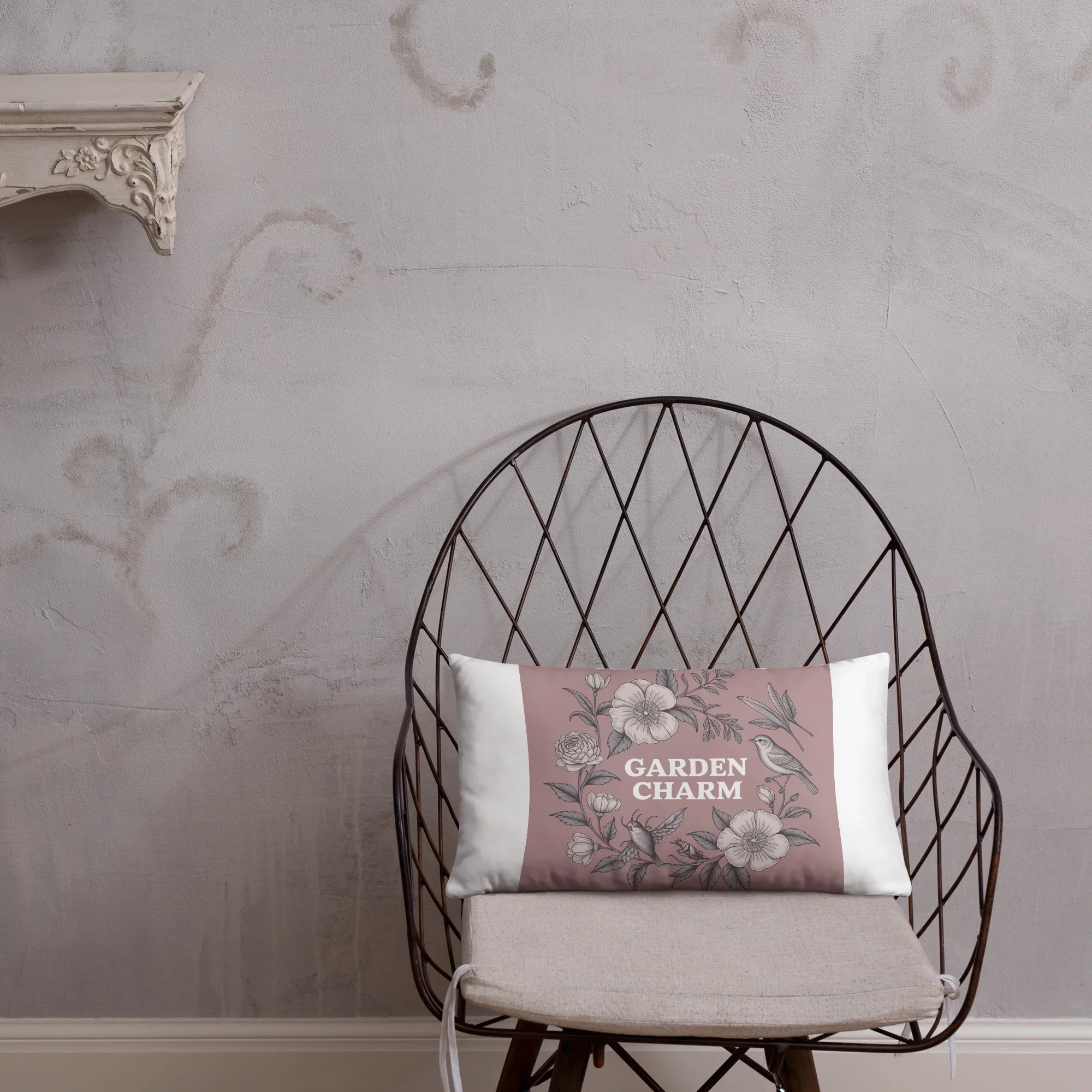 Garden Charm Throw Pillow – Vintage Botanical Floral Design with Birds | Cottagecore & Romantic Nature-Inspired Decor - RaZits