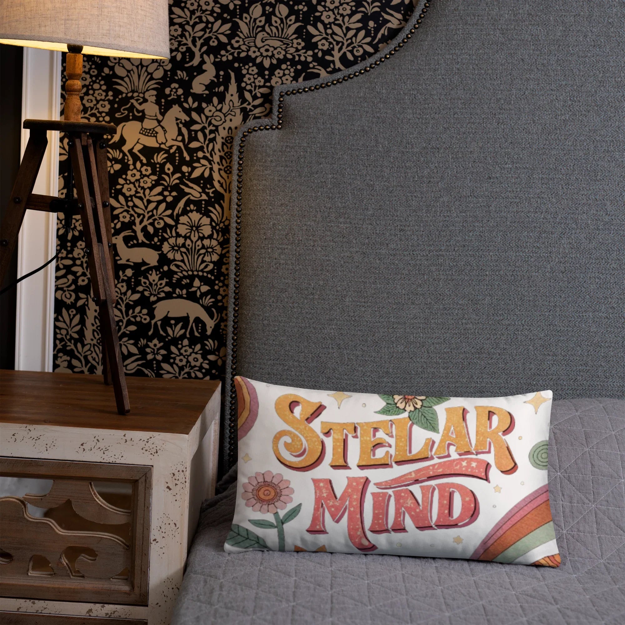 Stellar Mind Throw Pillow – Retro Psychedelic Typography Design | Boho Celestial & Mindful Vibes Decor - RaZits