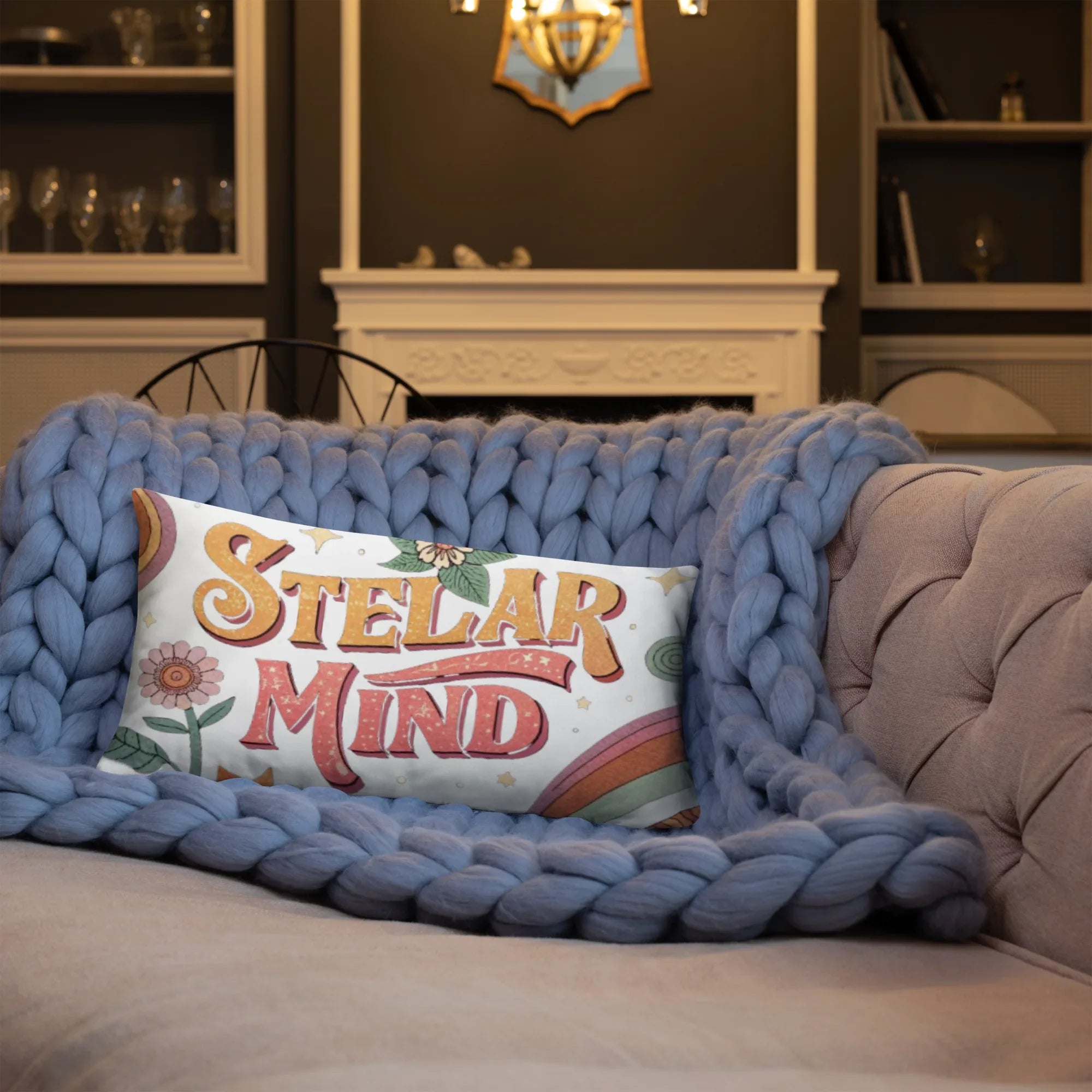 Stellar Mind Throw Pillow – Retro Psychedelic Typography Design | Boho Celestial & Mindful Vibes Decor - RaZits
