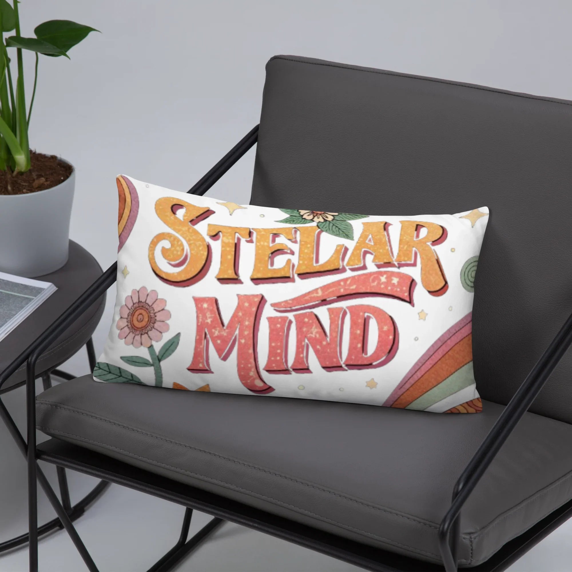 Stellar Mind Throw Pillow – Retro Psychedelic Typography Design | Boho Celestial & Mindful Vibes Decor - RaZits