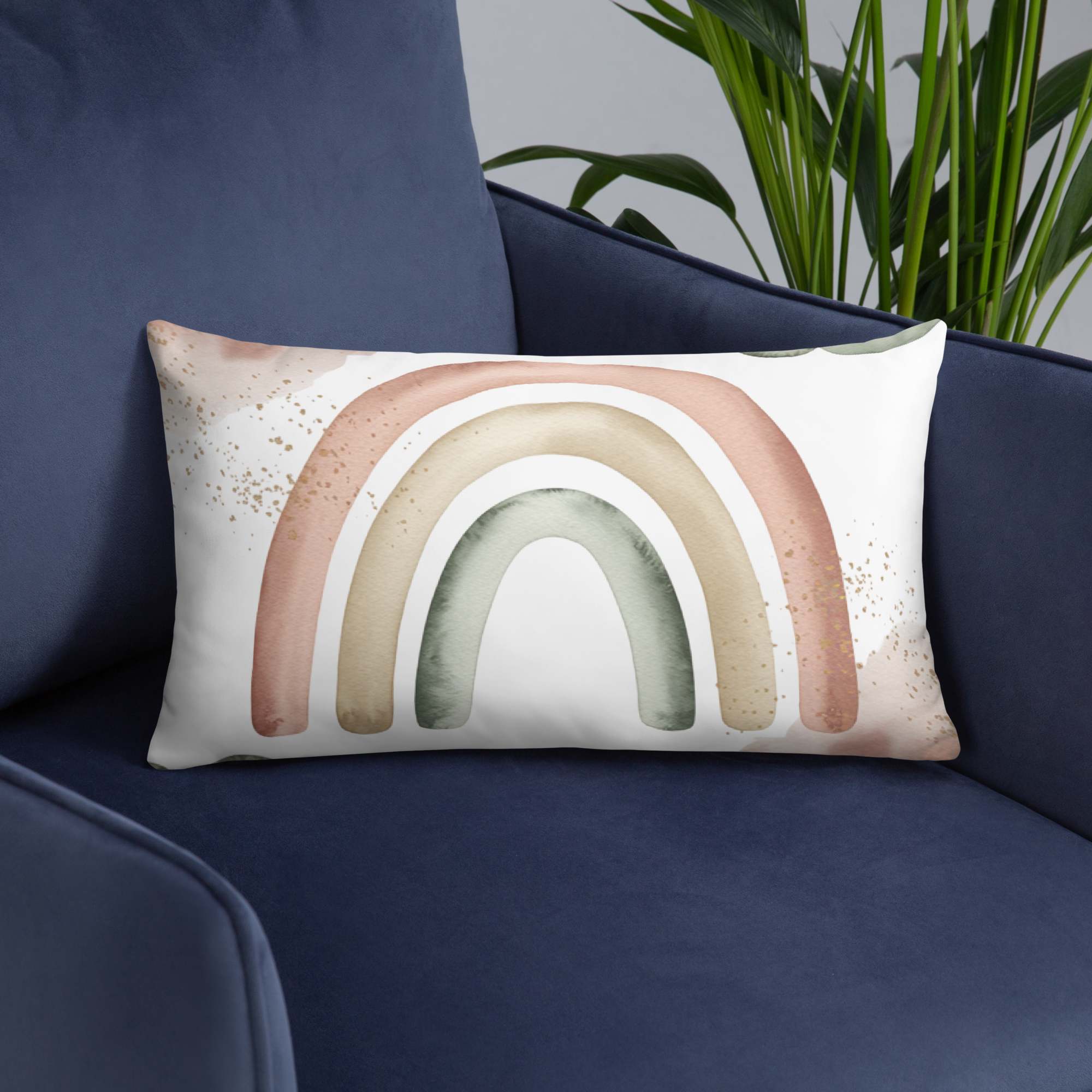 Boho Rainbow Throw Pillow – Pastel Watercolor Clouds & Neutral Tones | Nursery & Minimalist Home Decor.