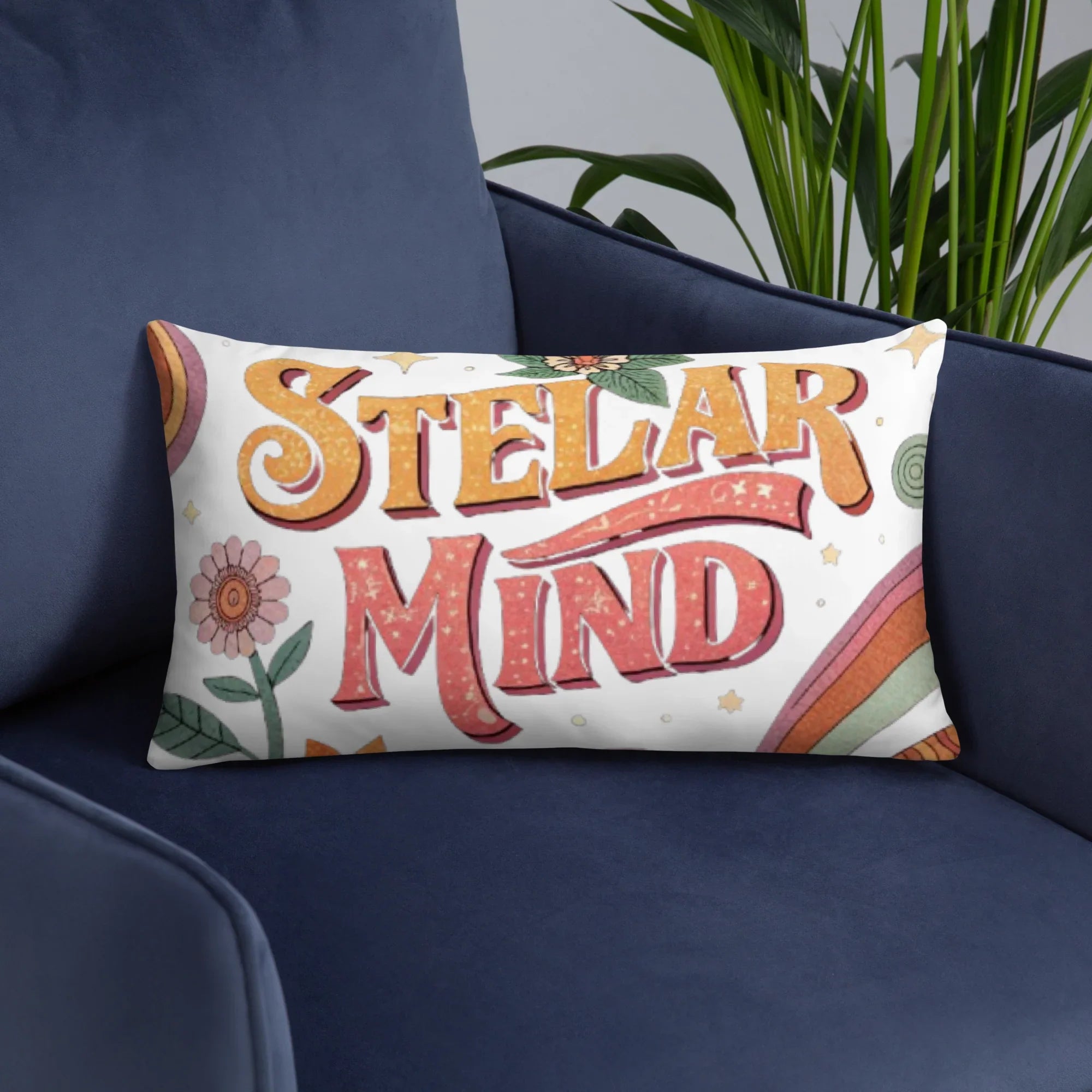 Stellar Mind Throw Pillow – Retro Psychedelic Typography Design | Boho Celestial & Mindful Vibes Decor - RaZits