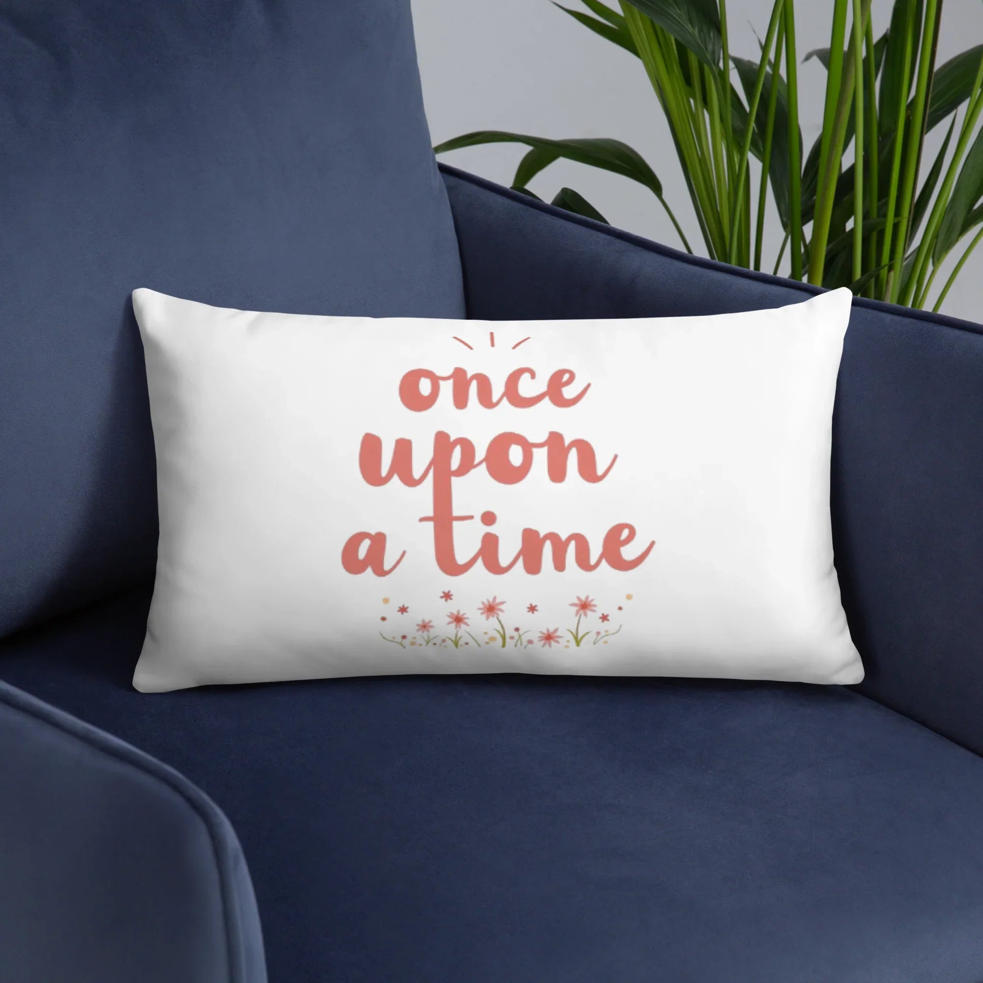 Once Upon a Time Throw Pillow – Whimsical Storybook Quote with Floral Design | Nursery & Reading Nook Decor - RaZits