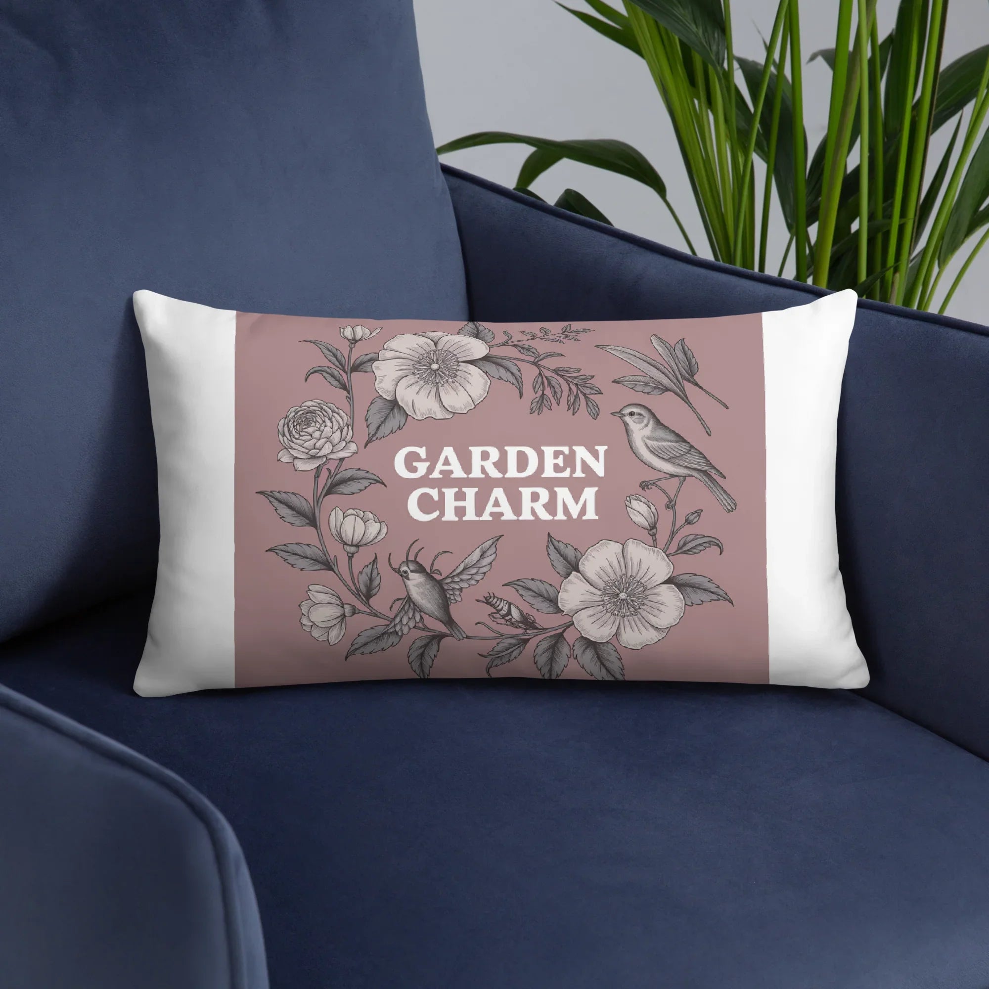 Garden Charm Throw Pillow – Vintage Botanical Floral Design with Birds | Cottagecore & Romantic Nature-Inspired Decor - RaZits