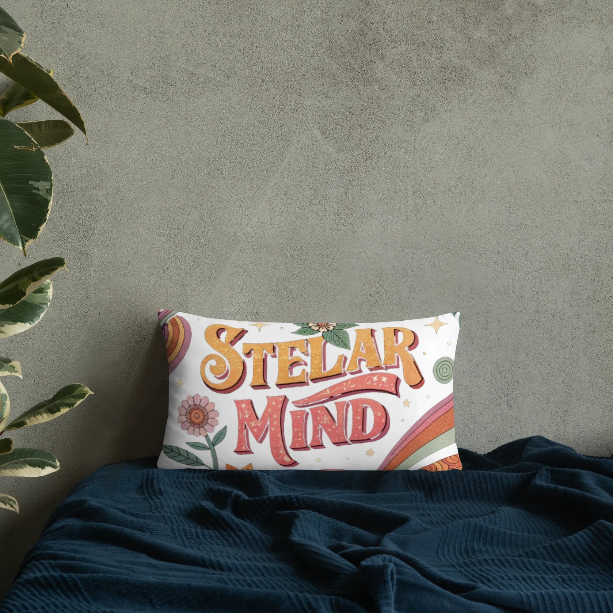 Stellar Mind Throw Pillow – Retro Psychedelic Typography Design | Boho Celestial & Mindful Vibes Decor - RaZits