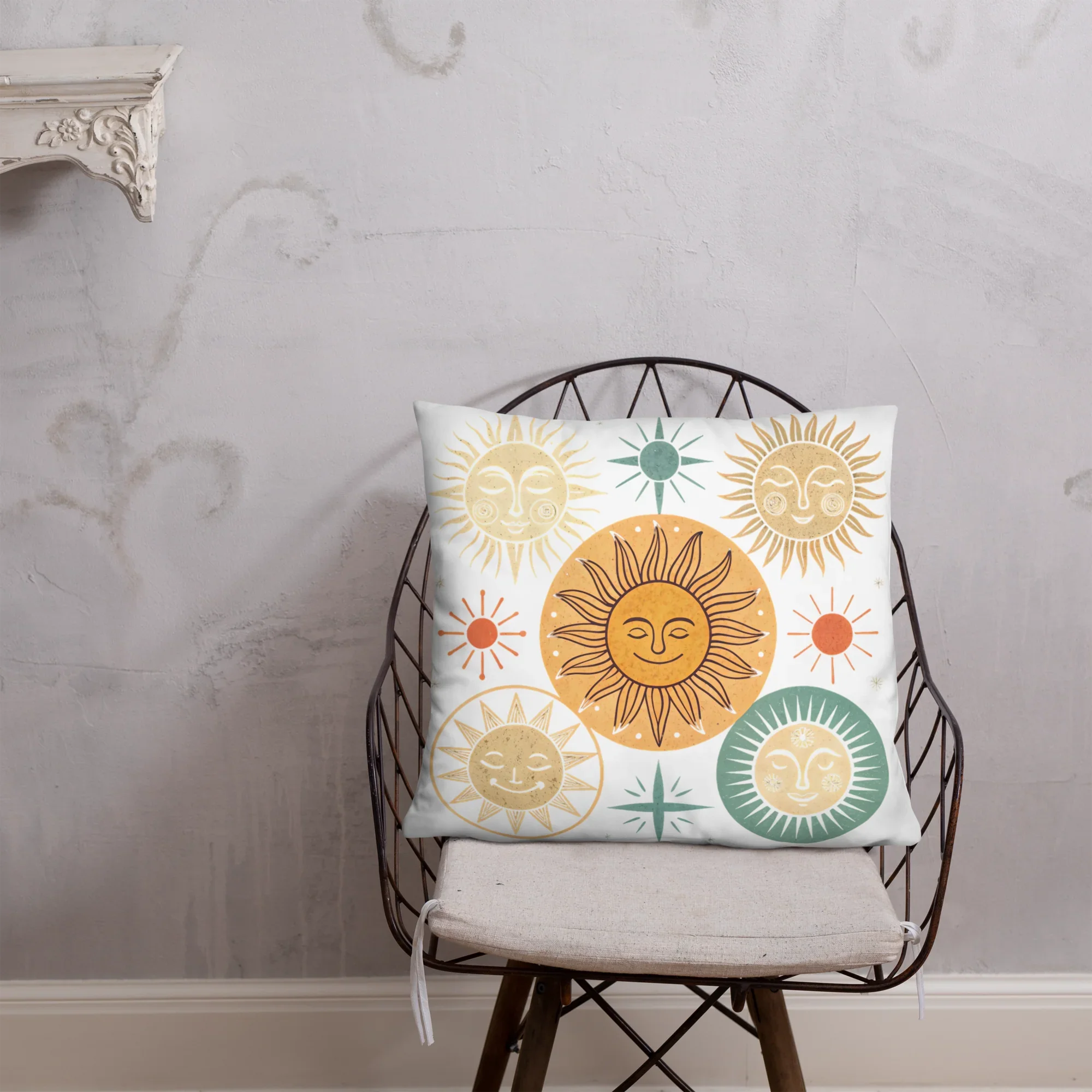 Celestial Sun Throw Pillow – Retro Boho Sun & Star Design | Mystical Astrology-Inspired Home Decor - RaZits