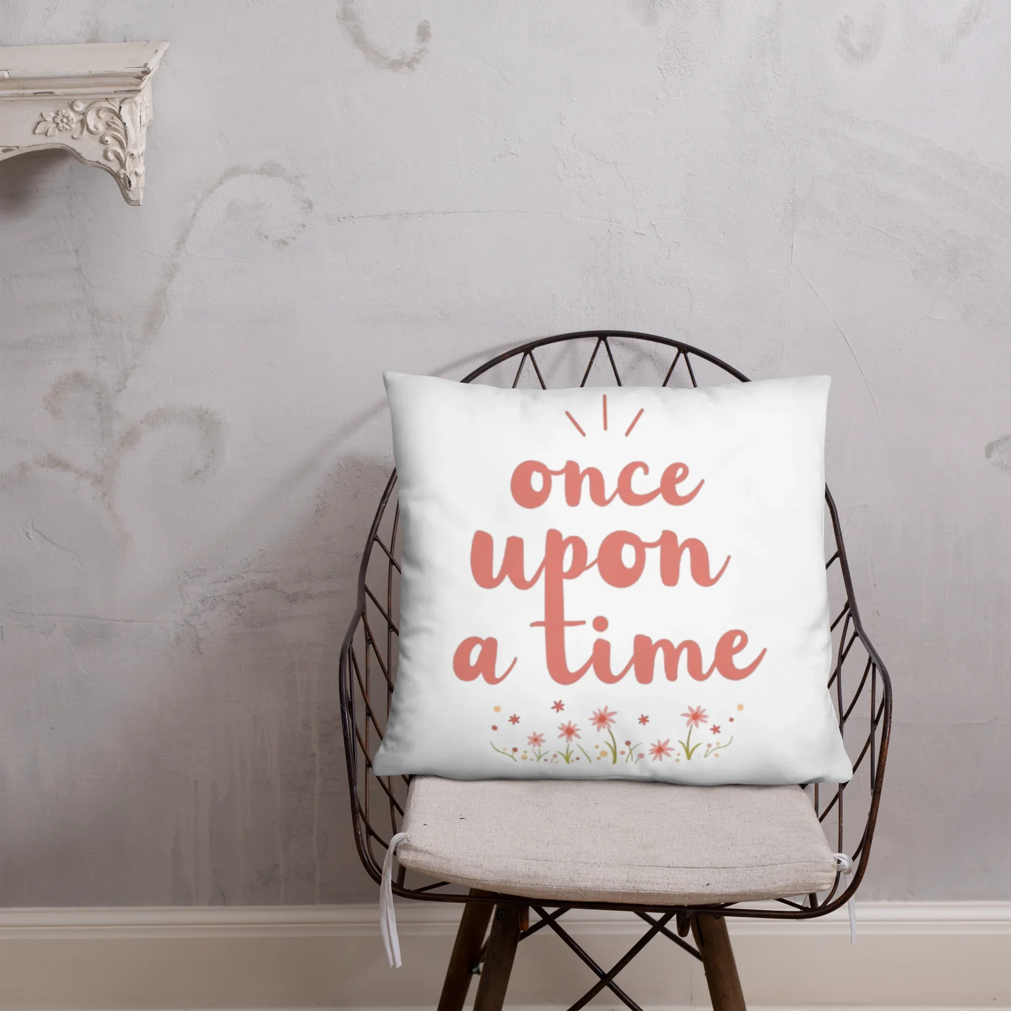 Once Upon a Time Throw Pillow – Whimsical Storybook Quote with Floral Design | Nursery & Reading Nook Decor - RaZits