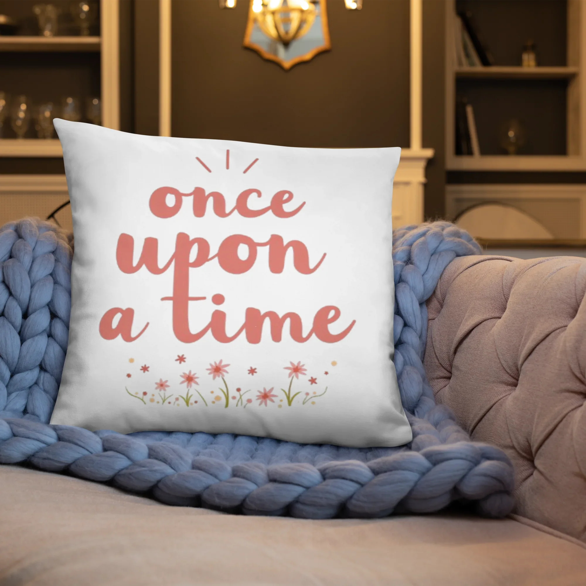 Once Upon a Time Throw Pillow – Whimsical Storybook Quote with Floral Design | Nursery & Reading Nook Decor - RaZits