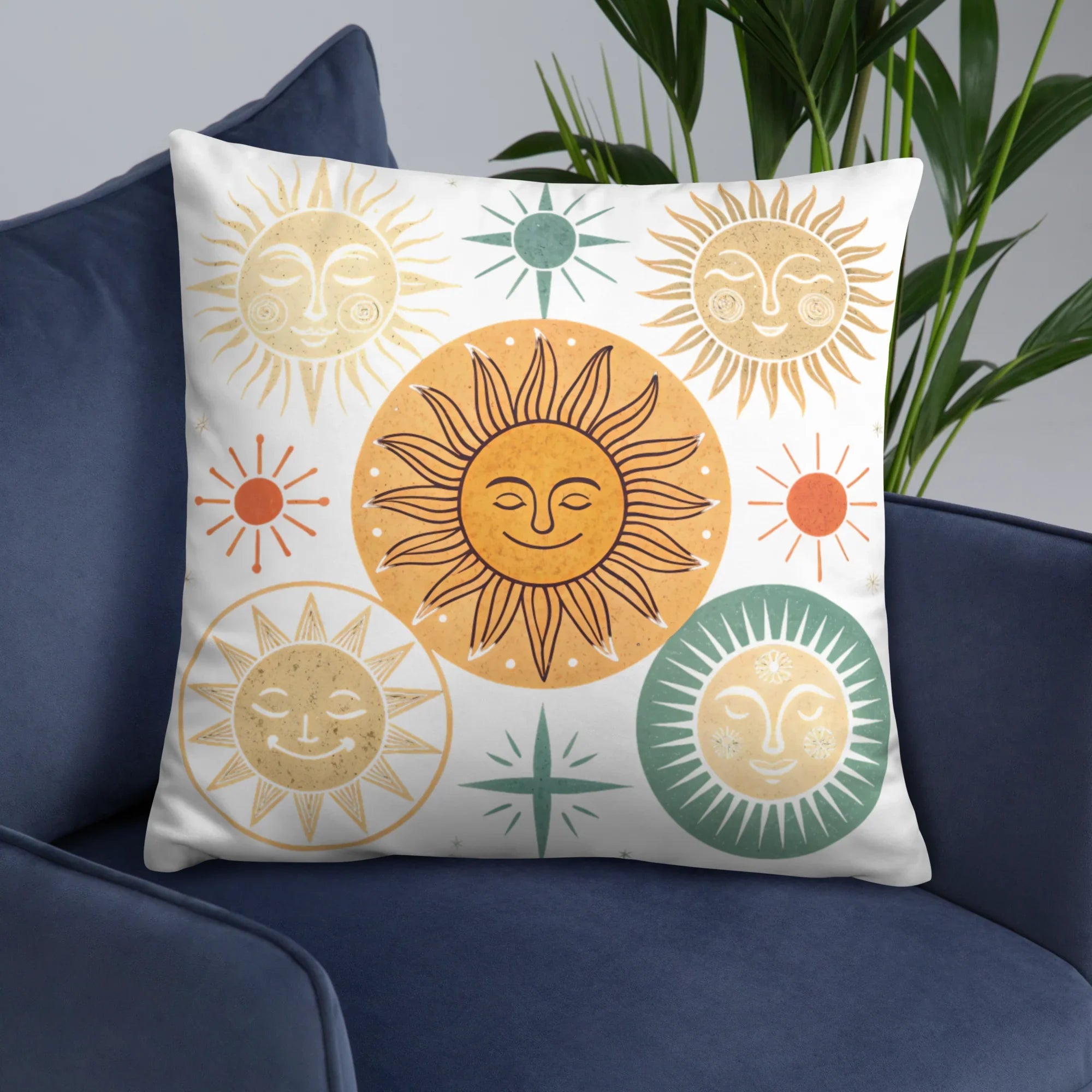Celestial Sun Throw Pillow – Retro Boho Sun & Star Design | Mystical Astrology-Inspired Home Decor - RaZits
