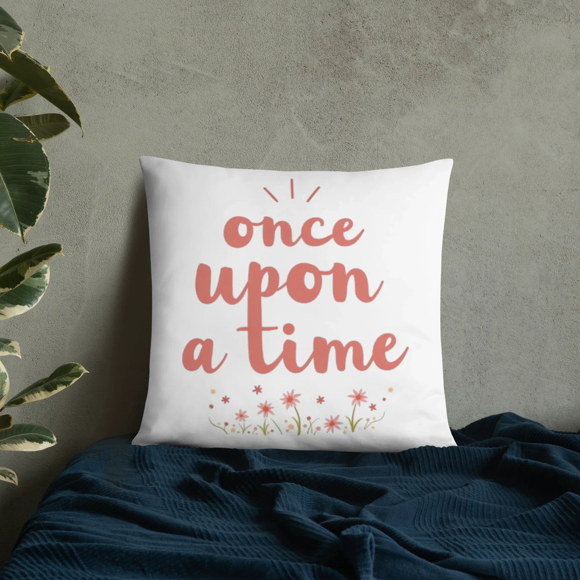 Once Upon a Time Throw Pillow – Whimsical Storybook Quote with Floral Design | Nursery & Reading Nook Decor - RaZits