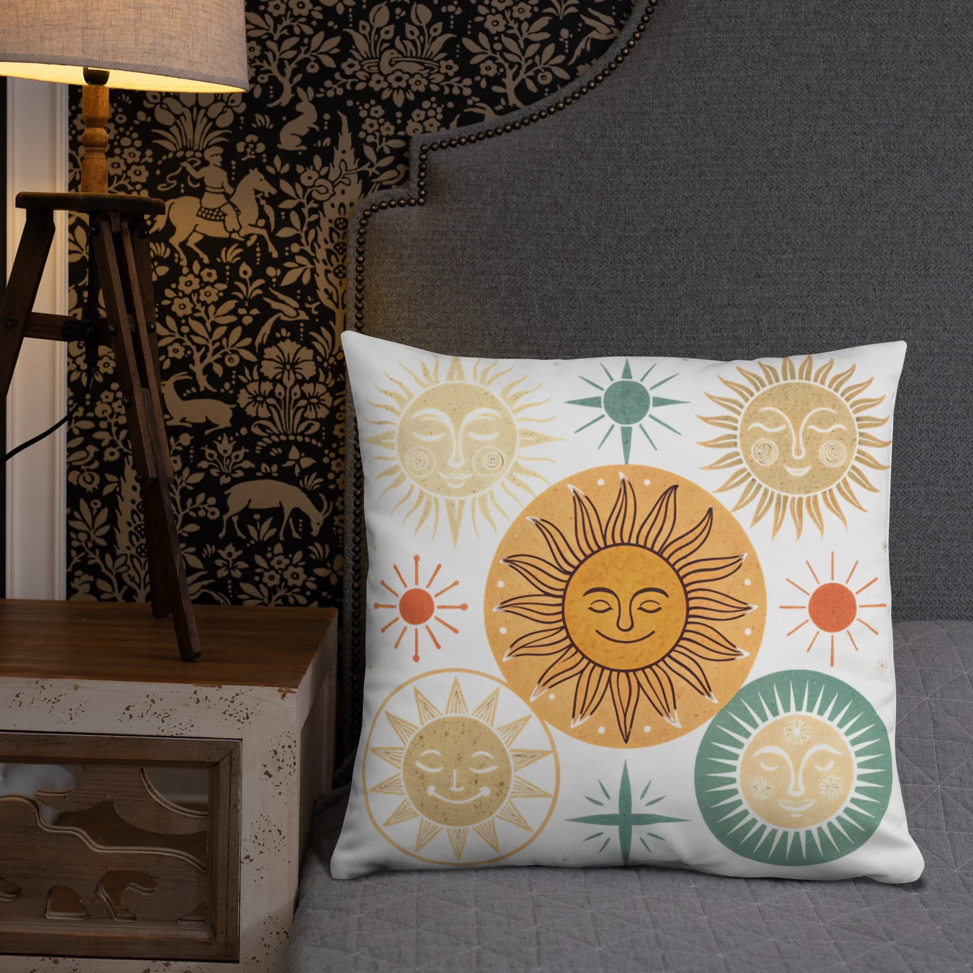 Celestial Sun Throw Pillow – Retro Boho Sun & Star Design | Mystical Astrology-Inspired Home Decor - RaZits