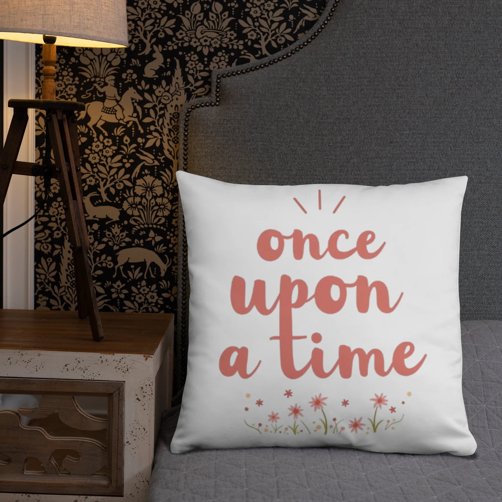 Once Upon a Time Throw Pillow – Whimsical Storybook Quote with Floral Design | Nursery & Reading Nook Decor - RaZits