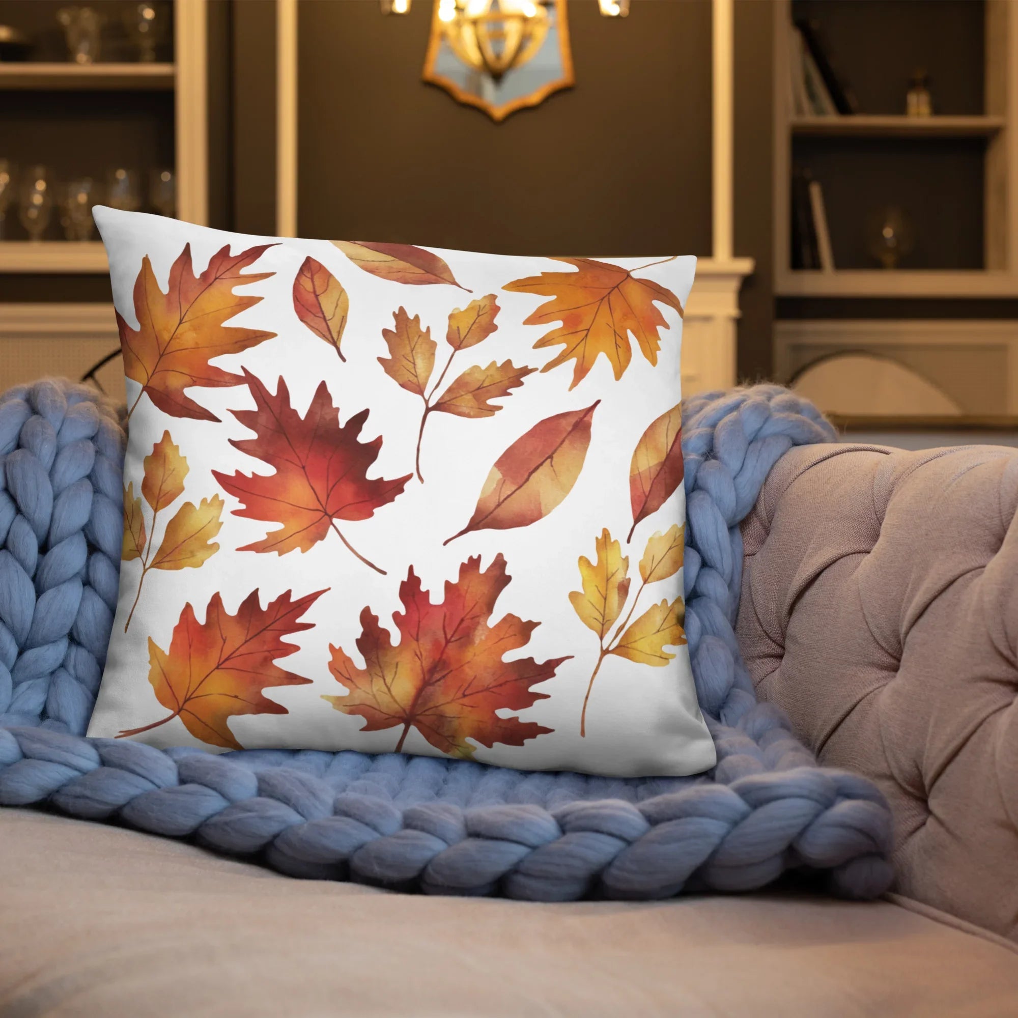 Fall Leaves Throw Pillow – Watercolor Autumn Leaf Print | Cozy Seasonal Cushion for Rustic & Thanksgiving Decor - RaZits