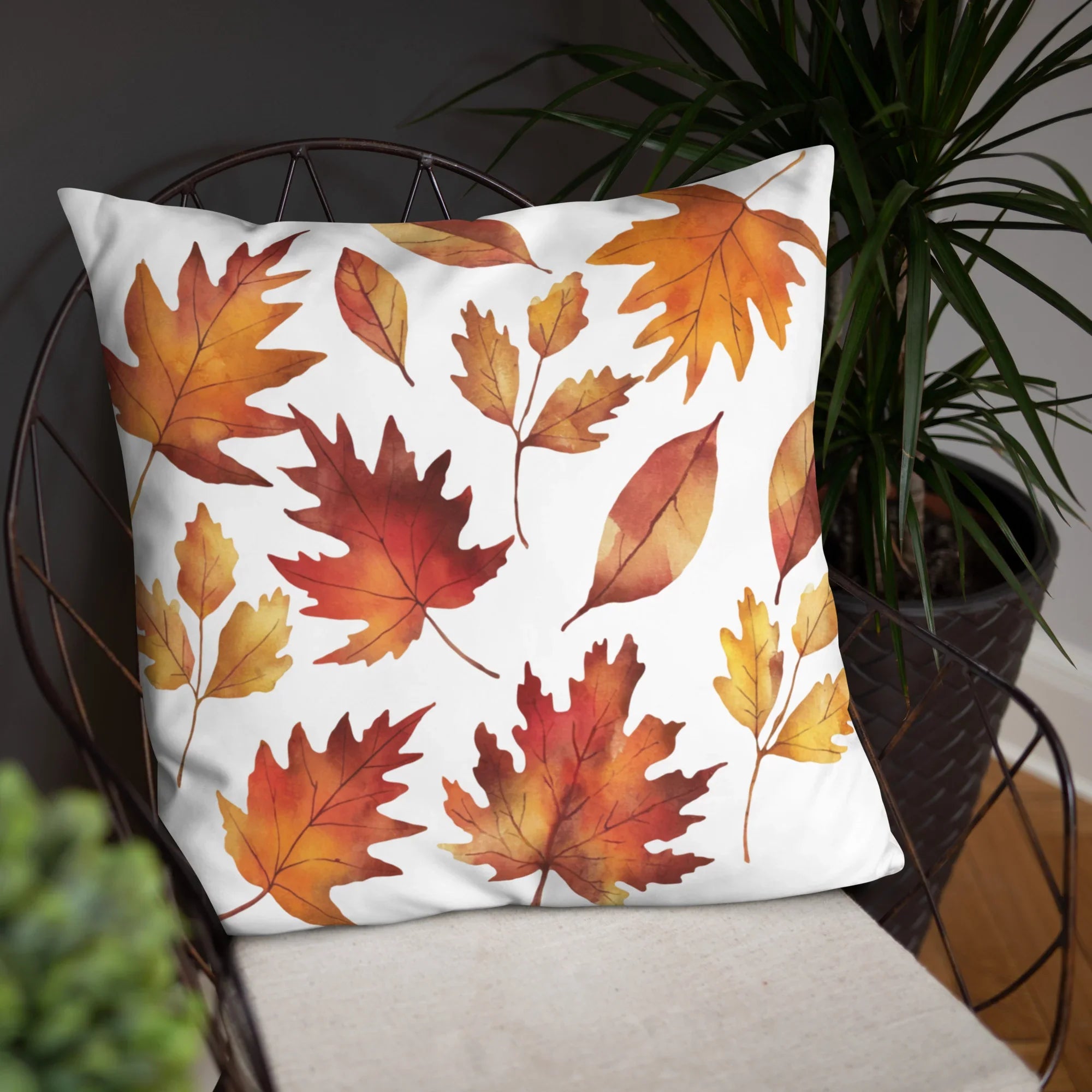 Fall Leaves Throw Pillow – Watercolor Autumn Leaf Print | Cozy Seasonal Cushion for Rustic & Thanksgiving Decor - RaZits