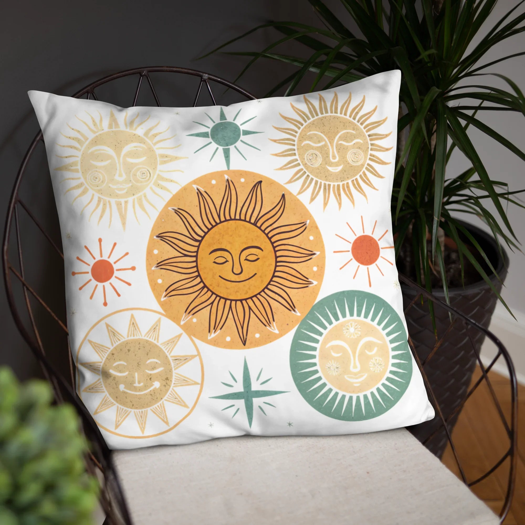 Celestial Sun Throw Pillow – Retro Boho Sun & Star Design | Mystical Astrology-Inspired Home Decor - RaZits