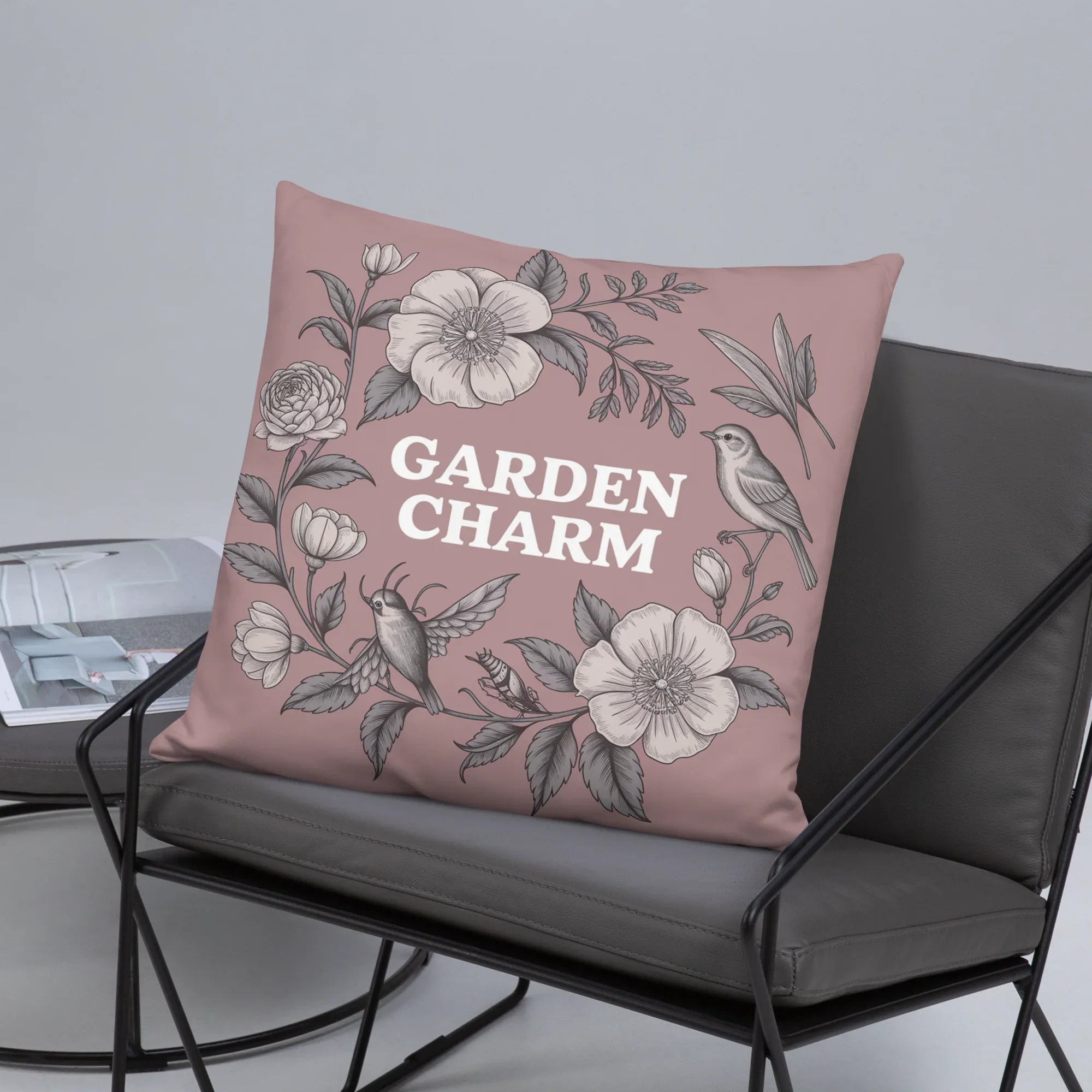 Garden Charm Throw Pillow – Vintage Botanical Floral Design with Birds | Cottagecore & Romantic Nature-Inspired Decor - RaZits