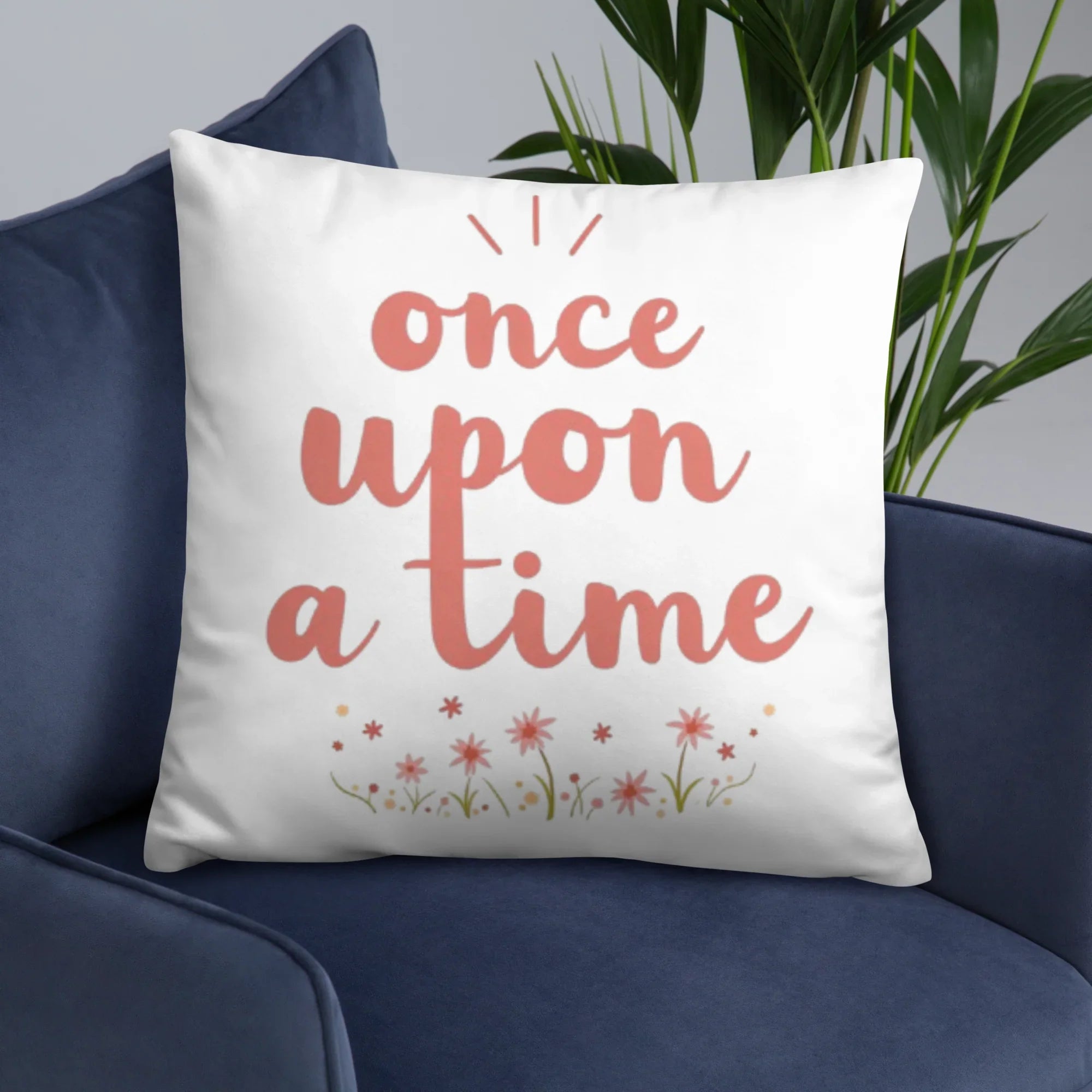 Once Upon a Time Throw Pillow – Whimsical Storybook Quote with Floral Design | Nursery & Reading Nook Decor - RaZits