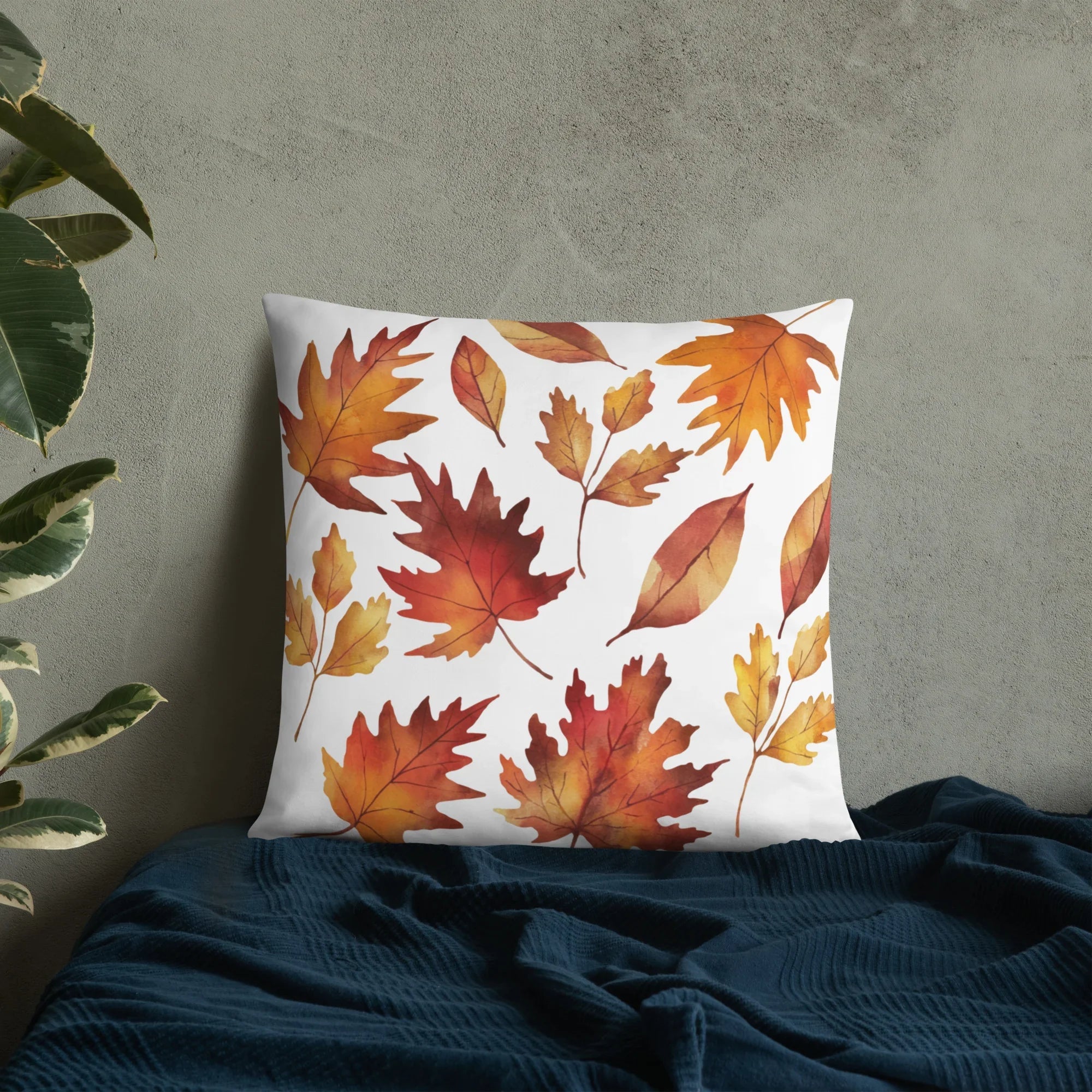 Fall Leaves Throw Pillow – Watercolor Autumn Leaf Print | Cozy Seasonal Cushion for Rustic & Thanksgiving Decor - RaZits