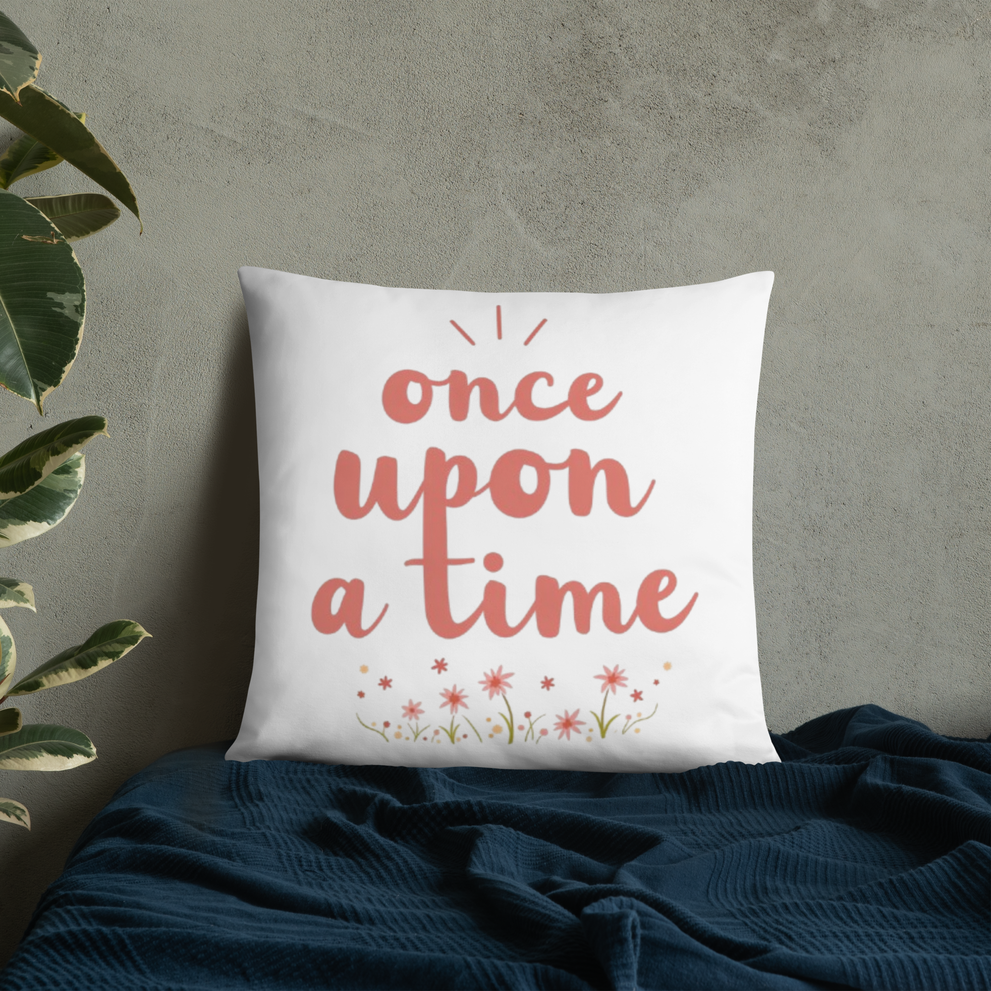 Once Upon a Time Throw Pillow – Whimsical Storybook Quote with Floral Design | Nursery & Reading Nook Decor.
